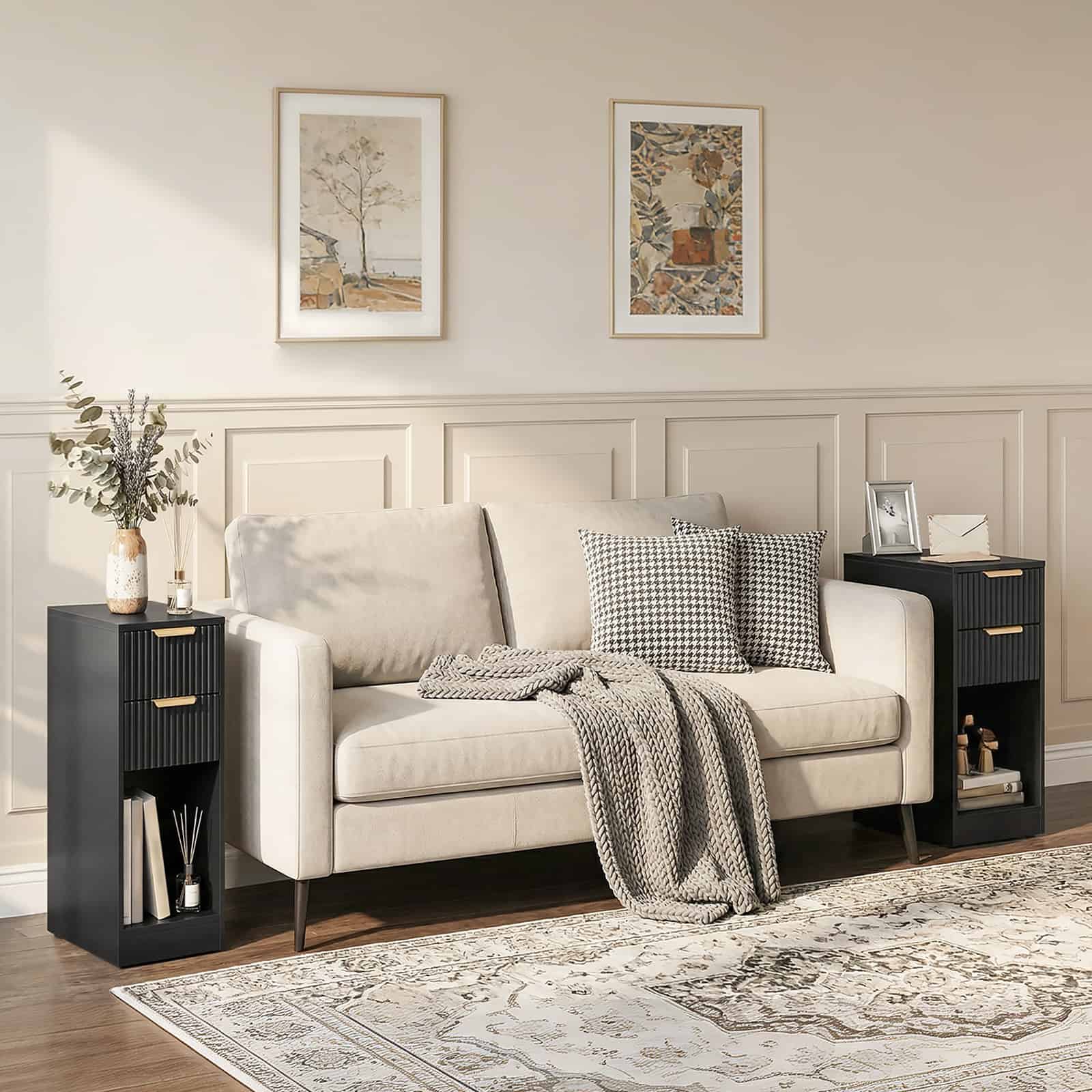 hoobro-nightstands-table-de-chevet-2-tiroirs-noire-cannel-e-troite image 6