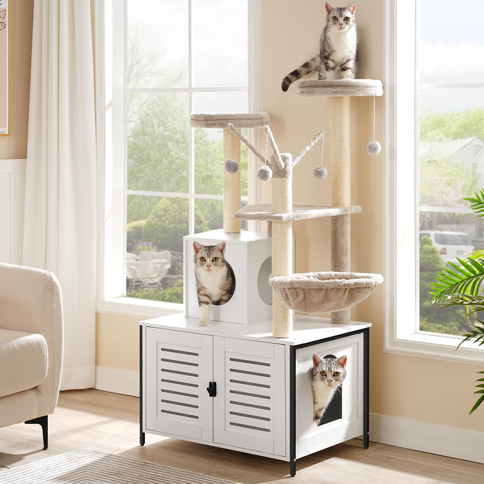hoobro-arbre-chat-bois-blanc-avec-meuble-liti-re image 4
