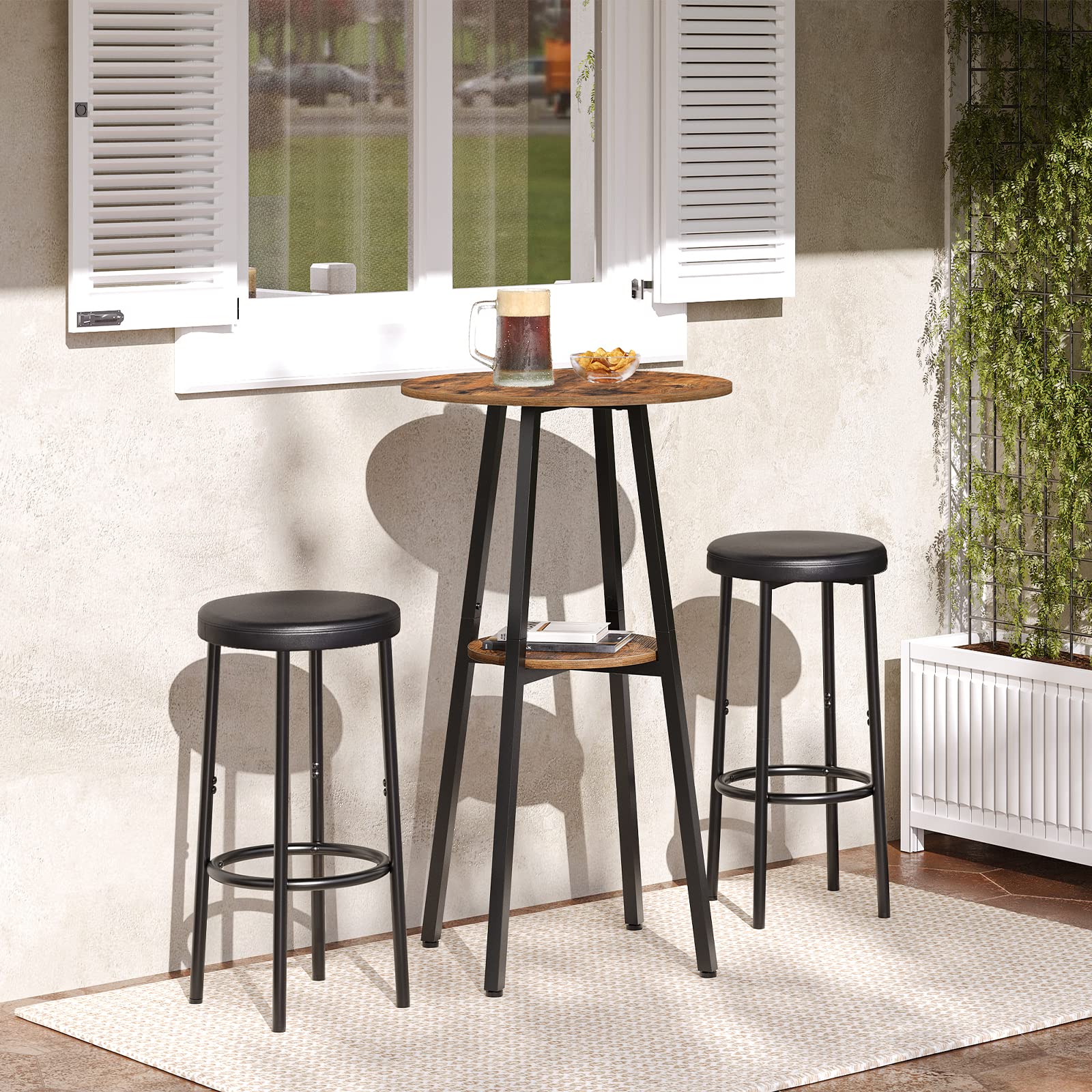 hoobro-beverage-counters-table-de-bar-ronde-2-niveaux-marron image 2
