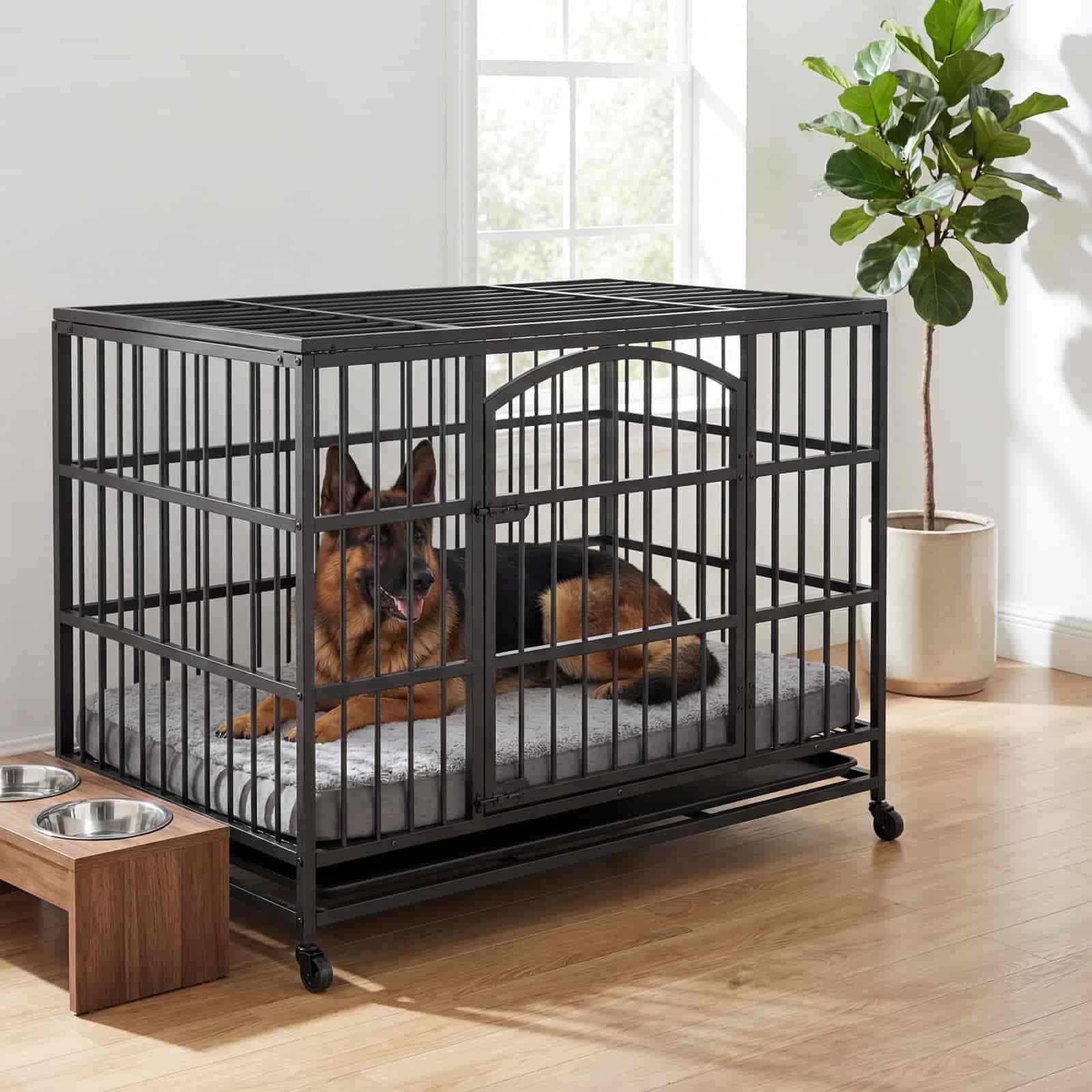 hoobro-cage-chien-48-pouces-noire-m-tal-roulettes image 7