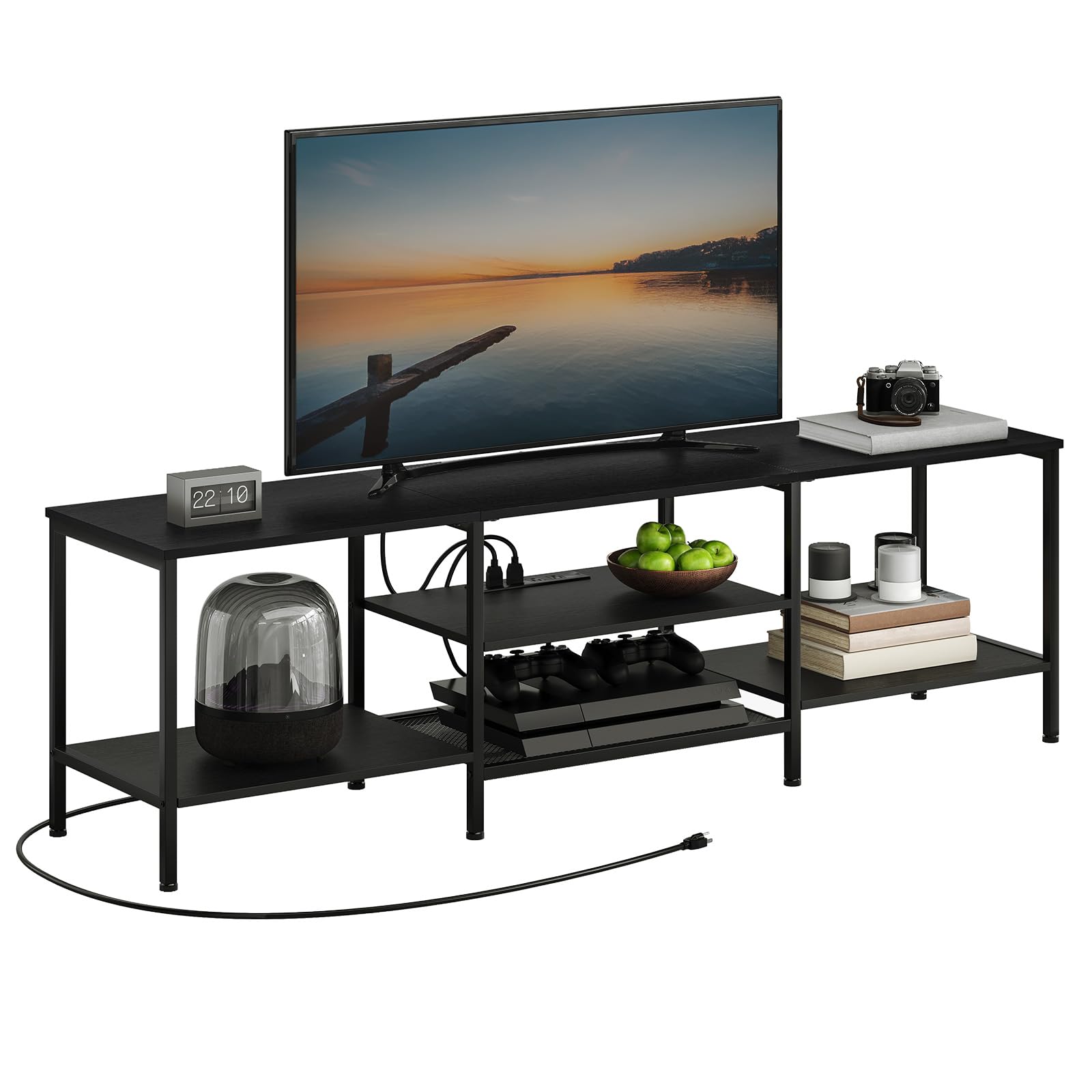 hoobro-tv-stands-meuble-tv-75-pouces-noir-bb80ds01-avec-prises image 1