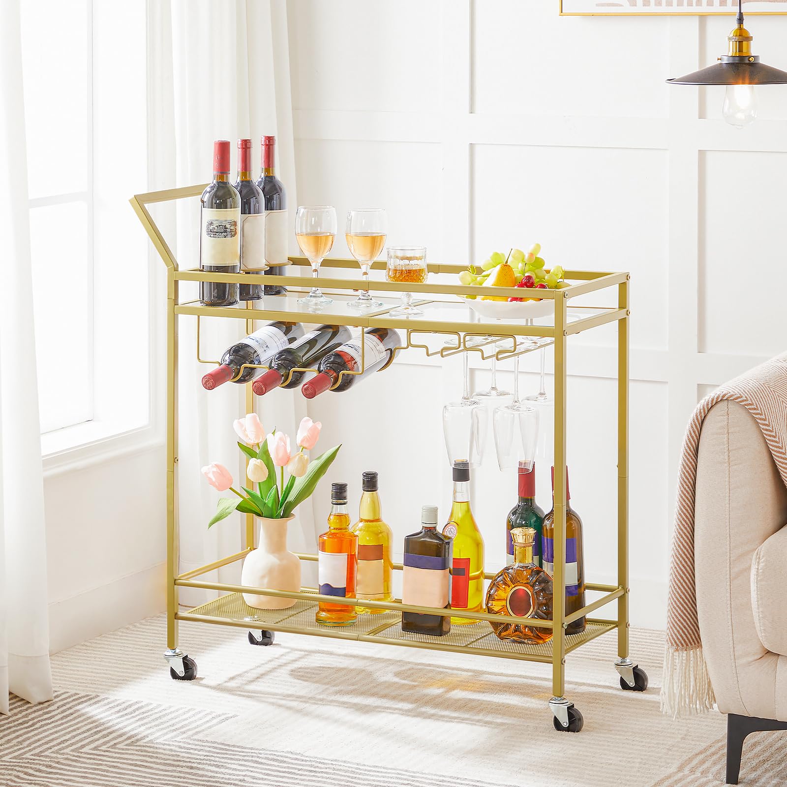 hoobro-desserte-bar-roulettes-dor-e-porte-verres image 4