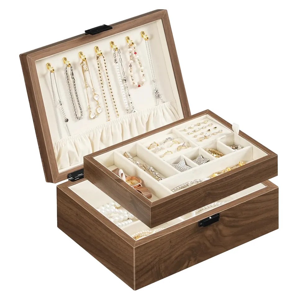 hoobro-jewelry-boxes-bo-te-bijoux-bois-noyer-2-tages-plateau-amovible image 1