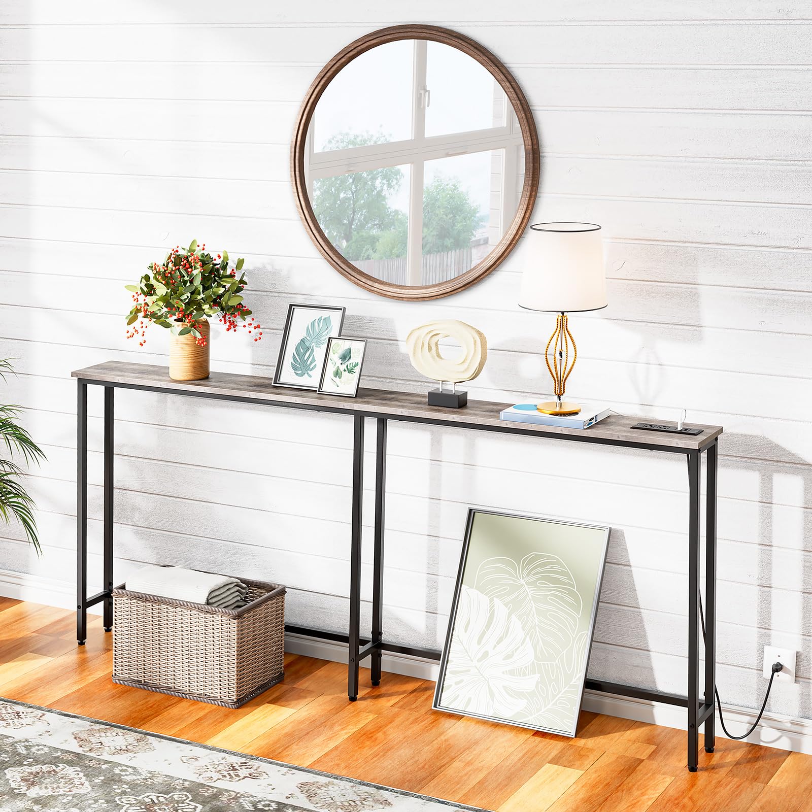 hoobro-console-table-70-9-pouces-table-console-greige-prise-usb image 2