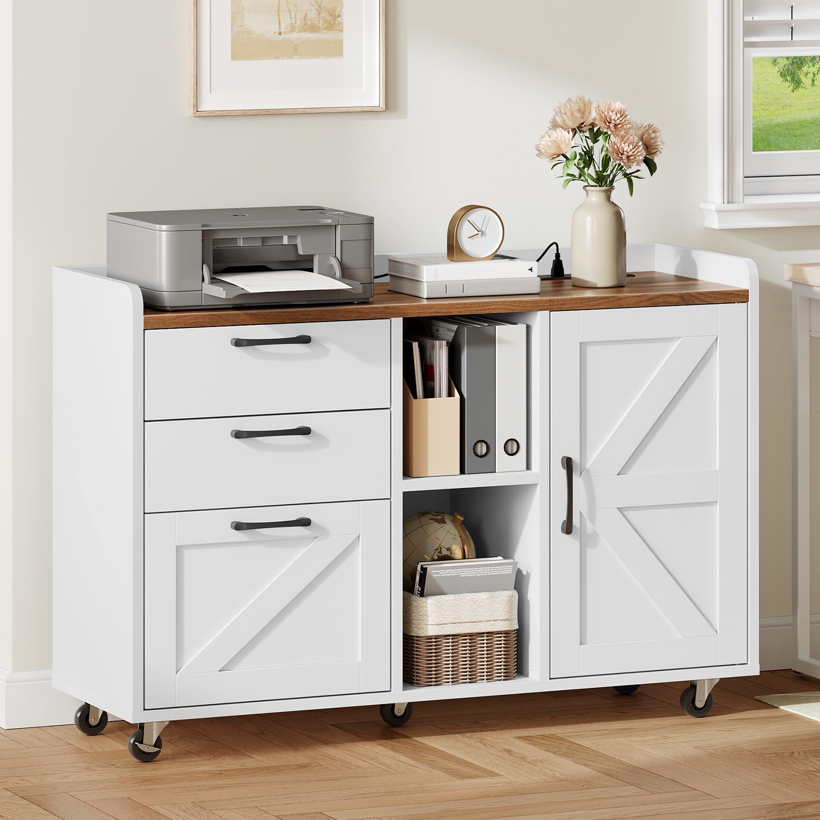 hoobro-home-office-caisson-classeur-blanc-3-tiroirs image 4