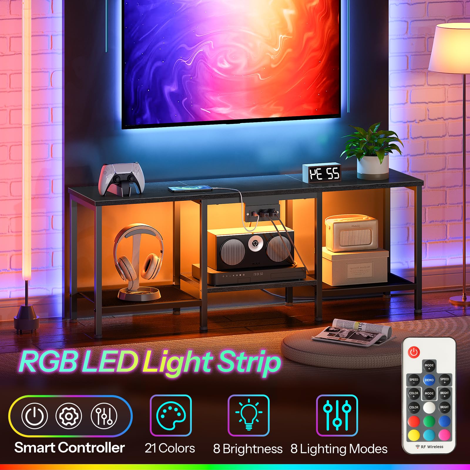 hoobro-meuble-tv-55-pouces-noir-led-avec-prises image 7