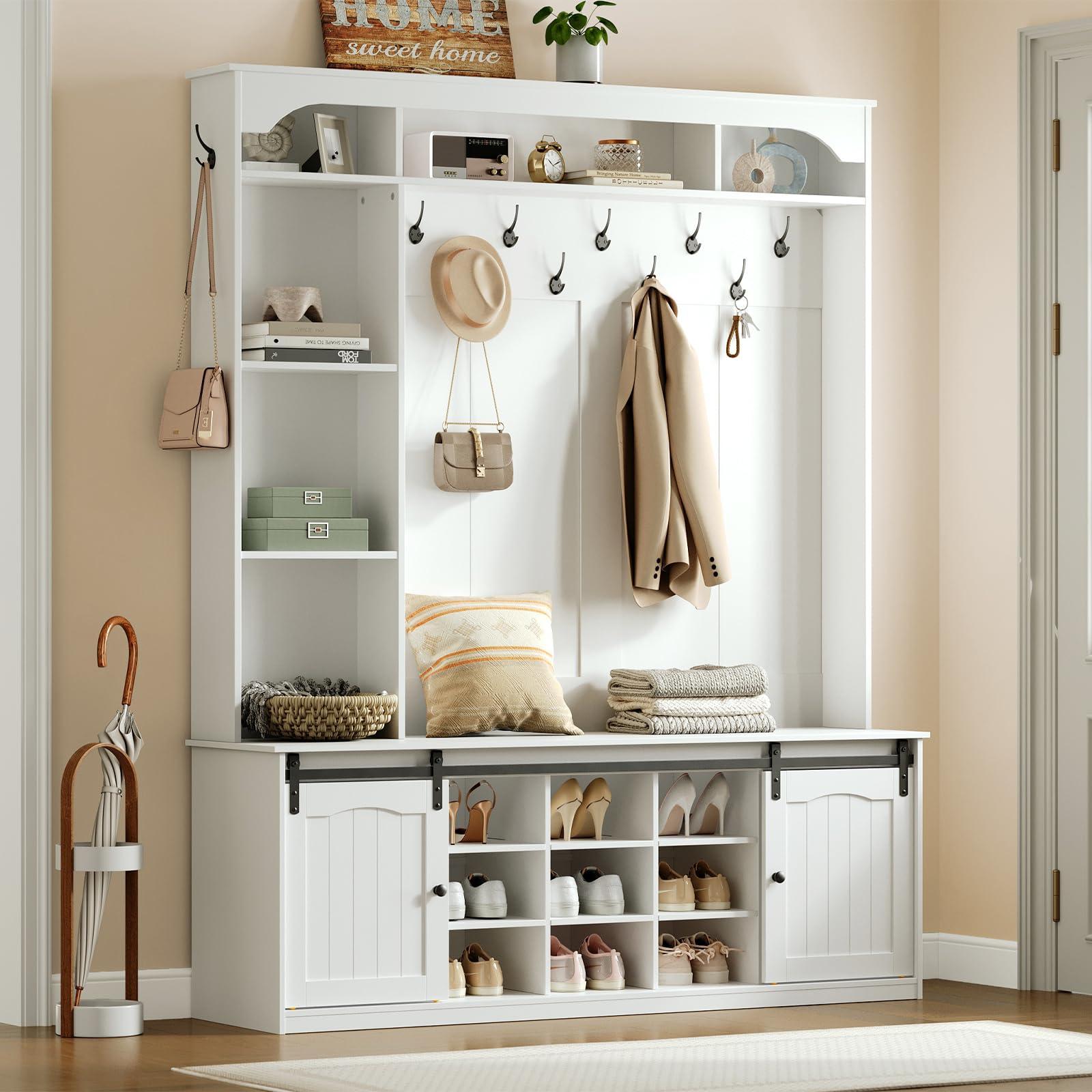 hoobro-hall-trees-vestiaire-entr-e-blanc-led-avec-banc image 6