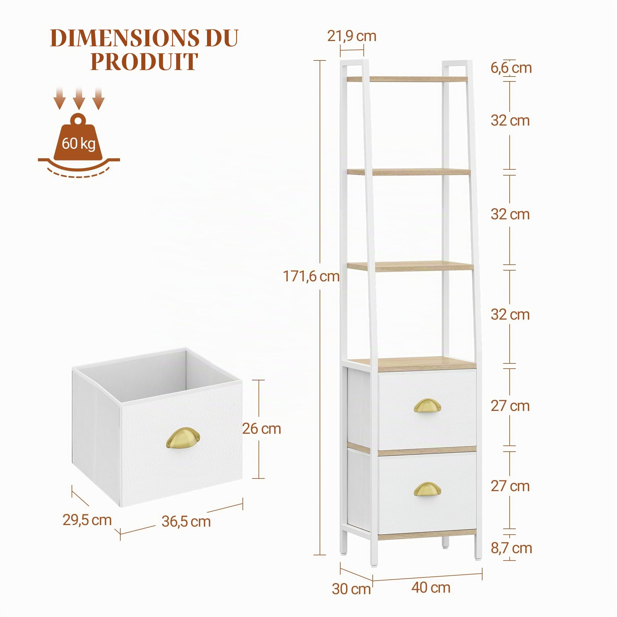 hexcelen-biblioth-ques-tag-re-ch-ne-blanc-171-6-cm-tiroirs image 2