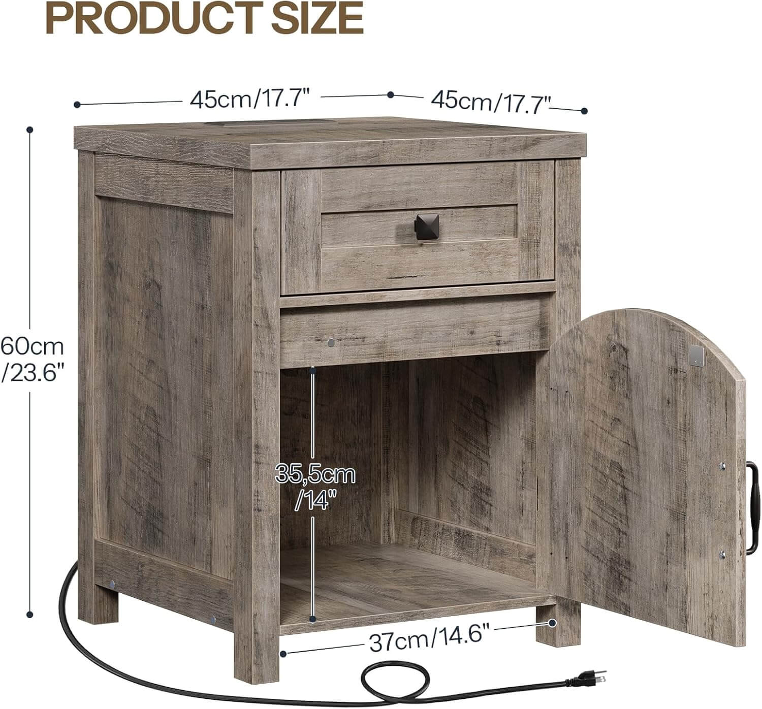 hoobro-table-d-appoint-farmhouse-bois-greige-avec-station-de-charge image 1