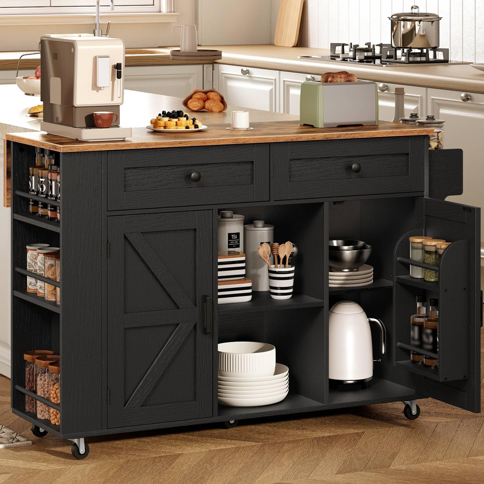 hoobro-kitchen-furniture-lot-cuisine-noir-roulettes-rabattable image 4