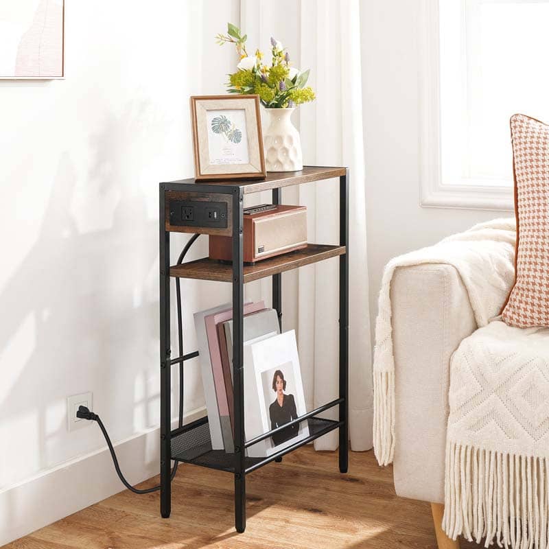hoobro-side-tables-table-d-appoint-marron-avec-chargeur image 2