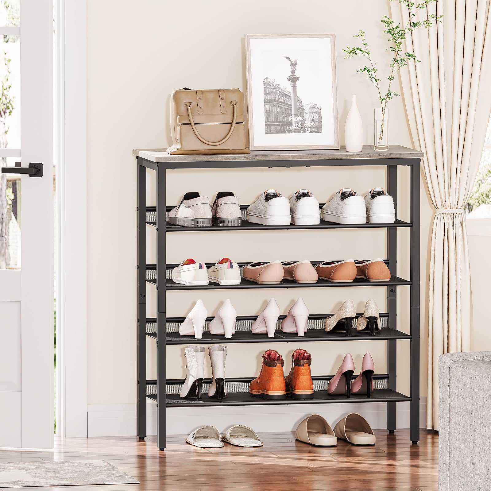 hoobro-shoe-racks-meuble-chaussures-5-niveaux-greige-r-glable image 2