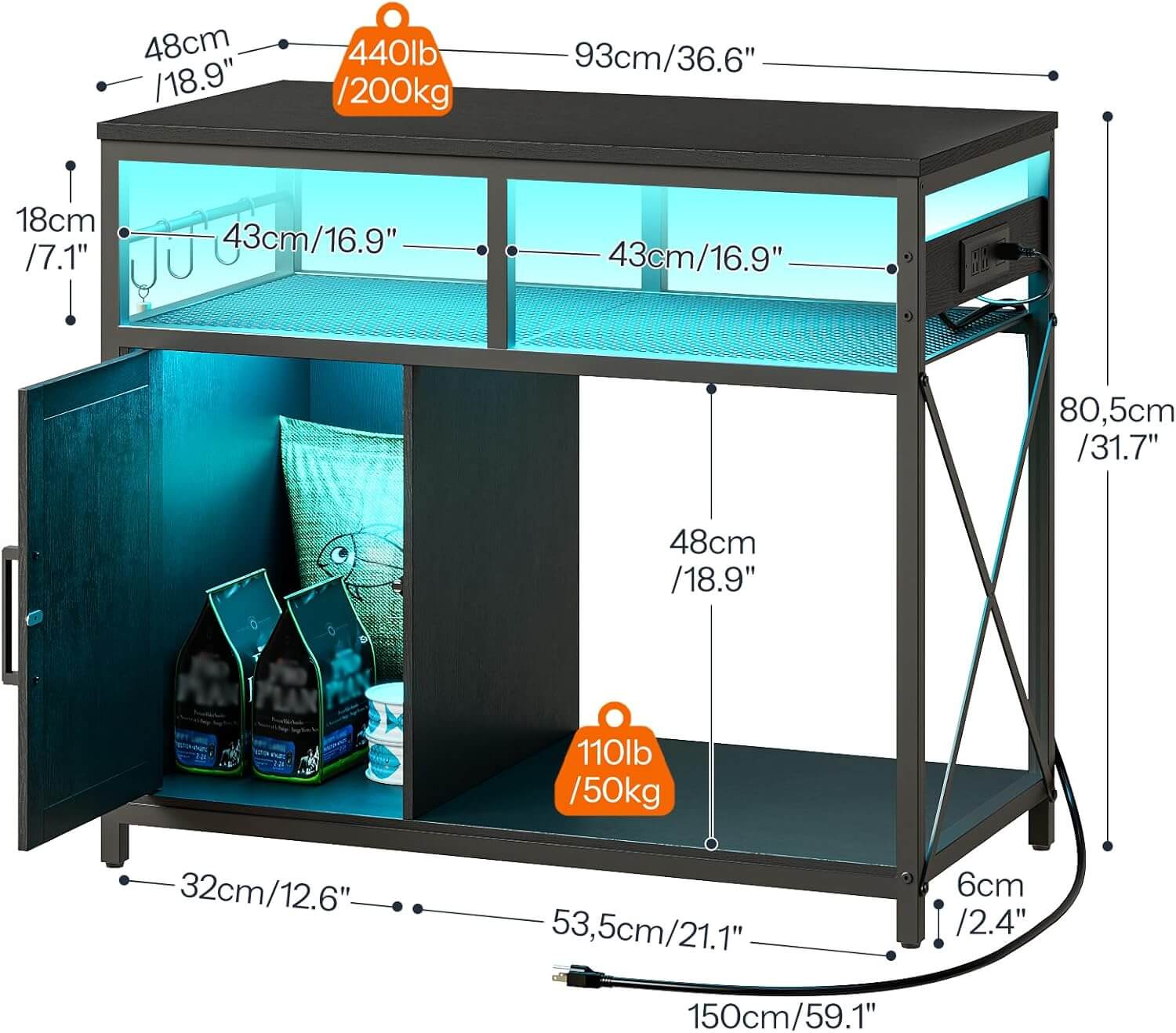 hoobro-fish-tank-stands-meuble-aquarium-40-50-gallons-noir-led image 3