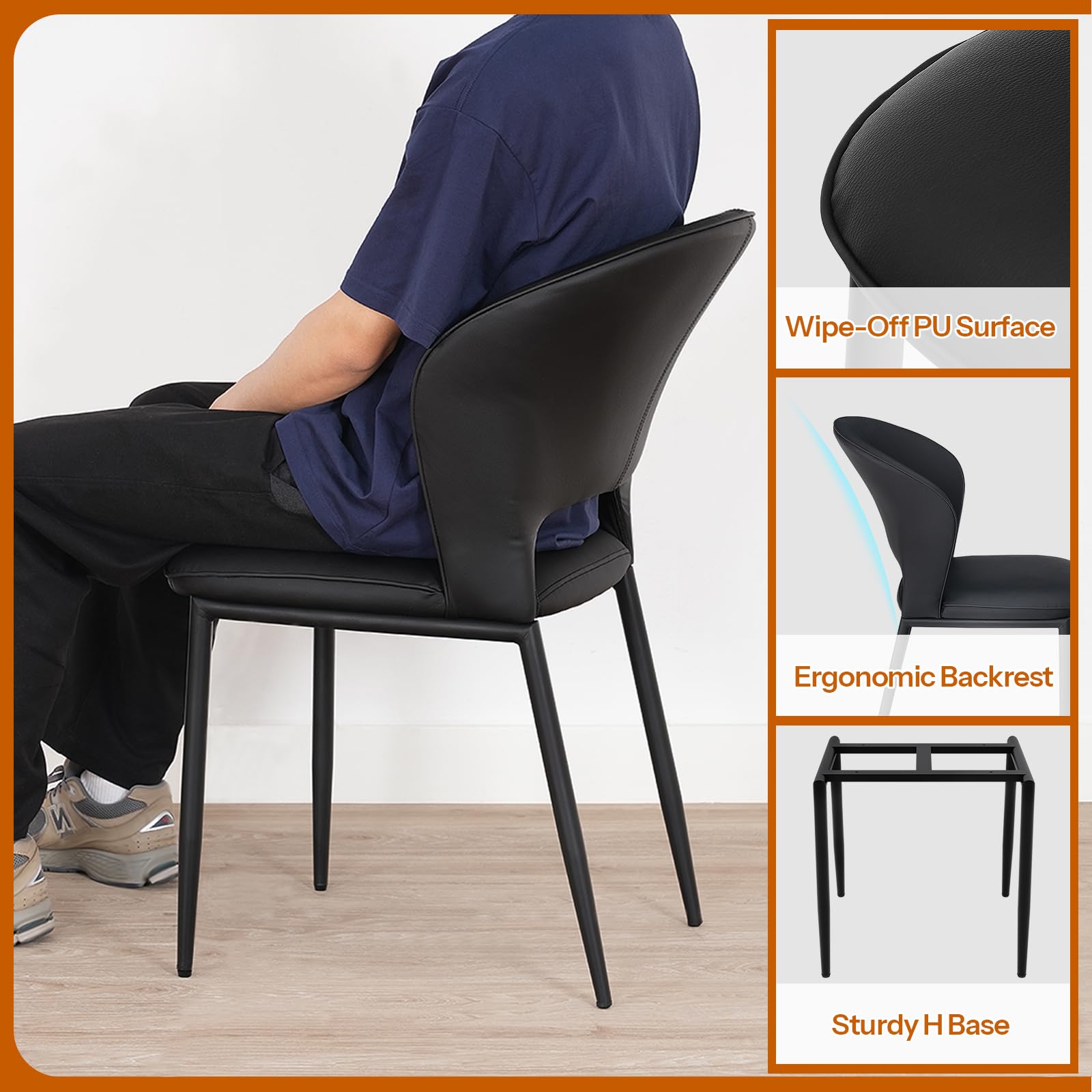 hoobro-chaises-salle-manger-noires-x2-simili-cuir image 7