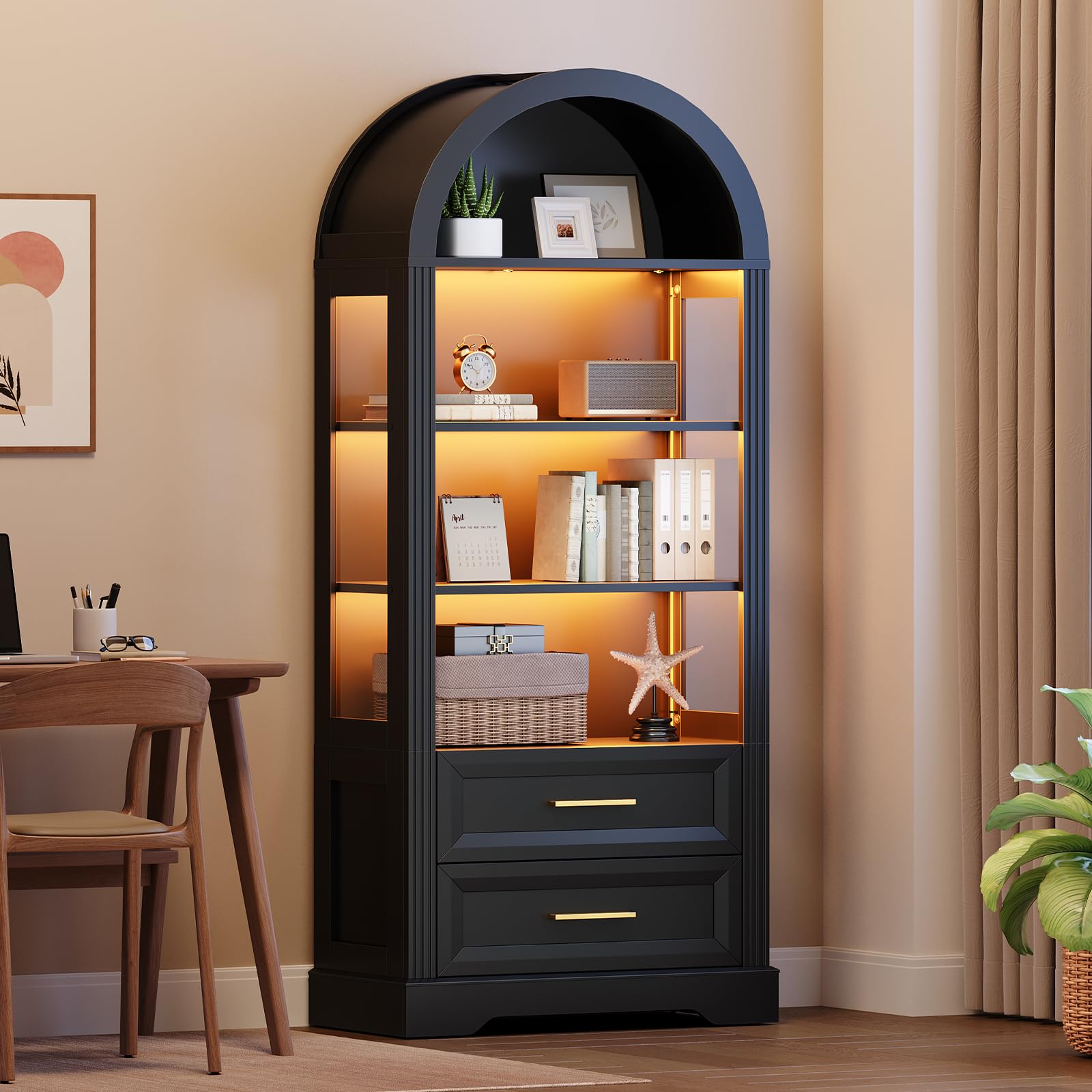hoobro-bookshelves-170-cm-biblioth-que-noire-arche-led image 2