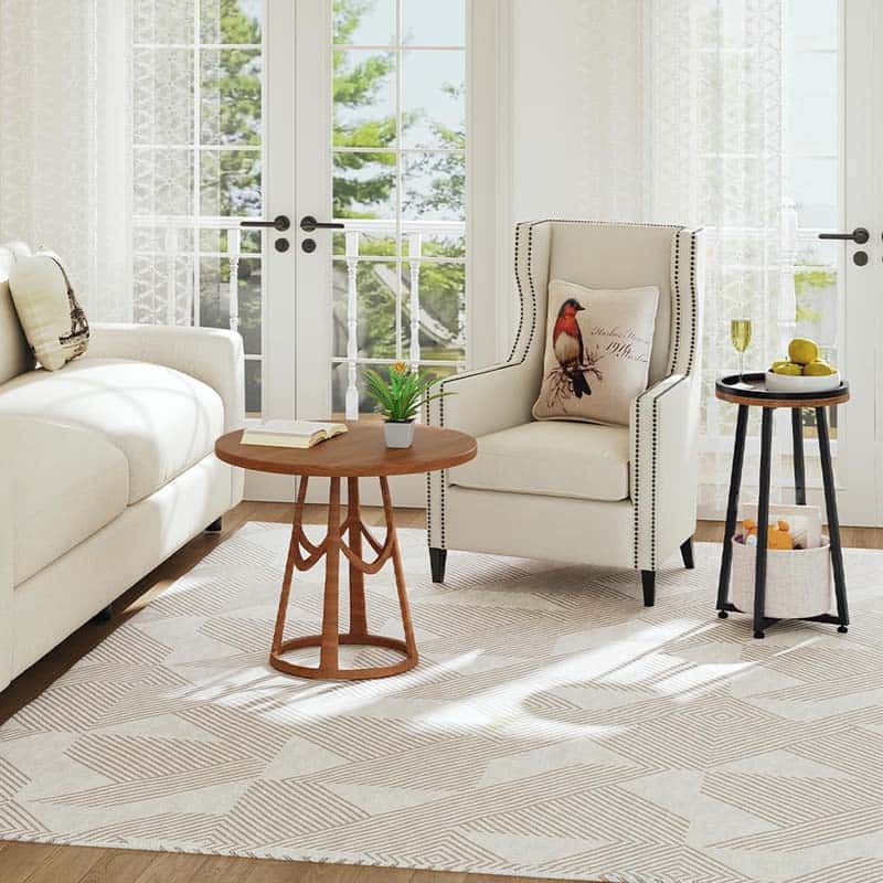 hoobro-side-tables-table-d-appoint-ronde-marron-panier-tissu image 4