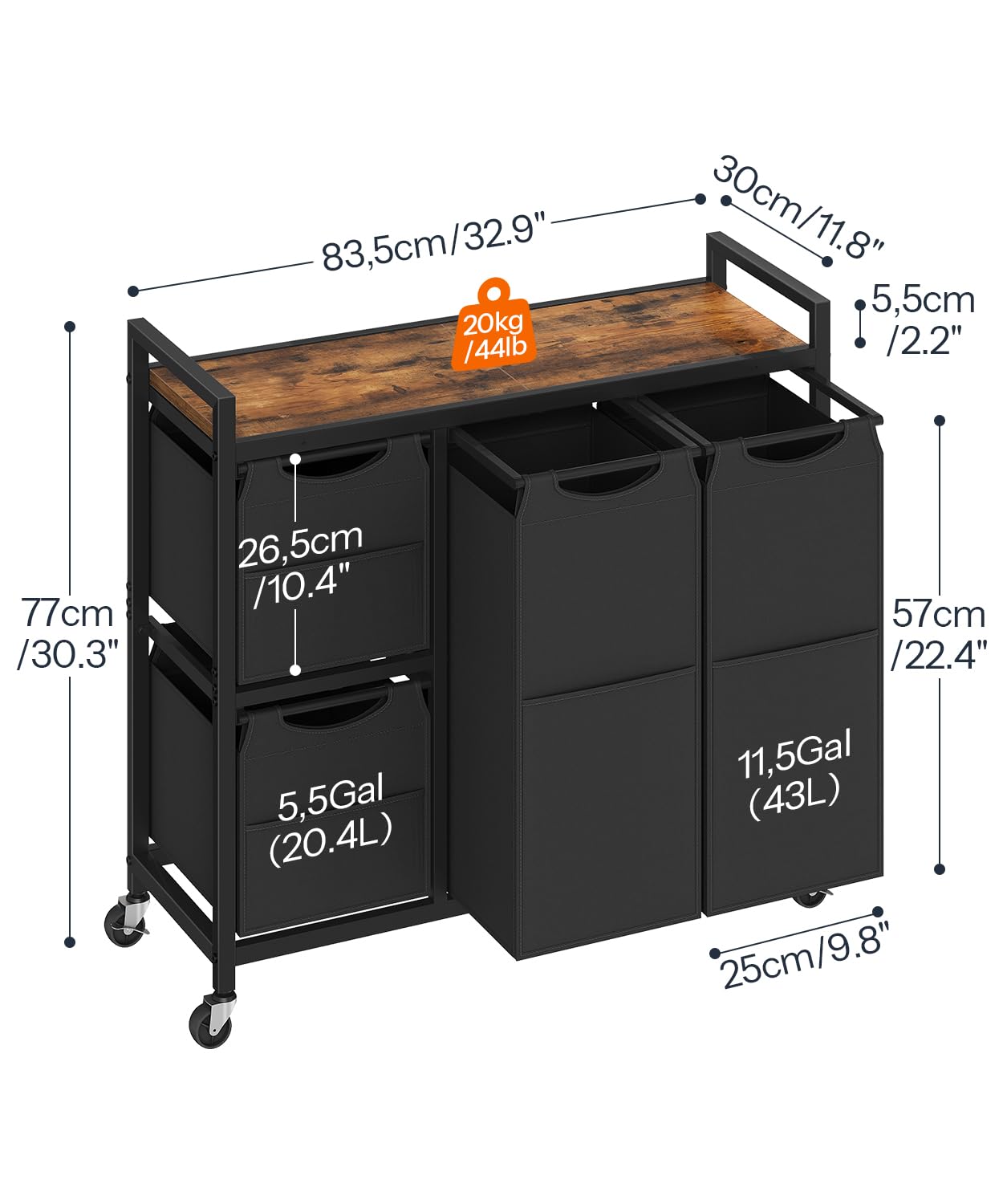 hoobro-bf14xy01n1-panier-linge-4-bacs-marron-127-l image 3