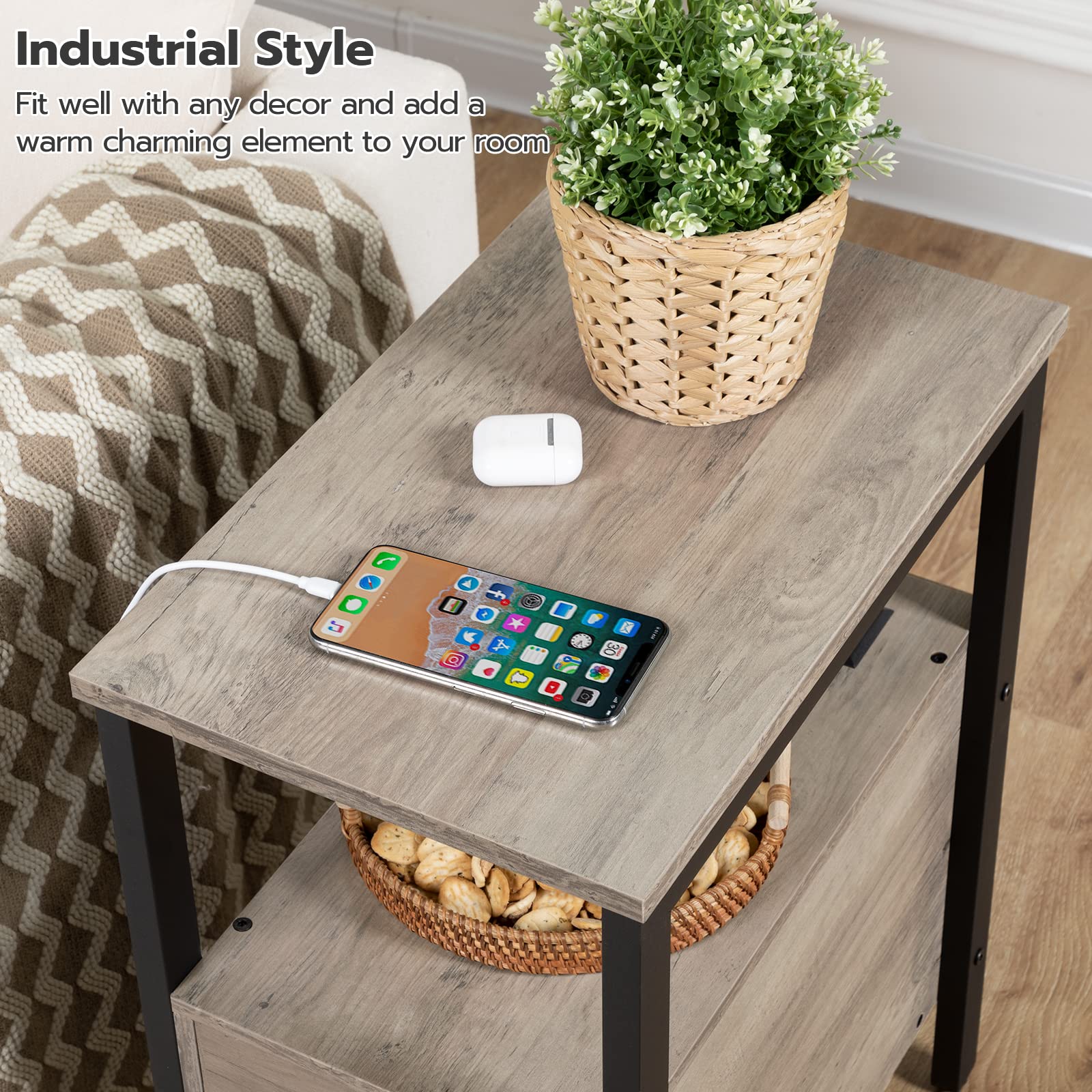 hoobro-side-tables-lot-2-tables-chevet-greige-avec-prise image 7