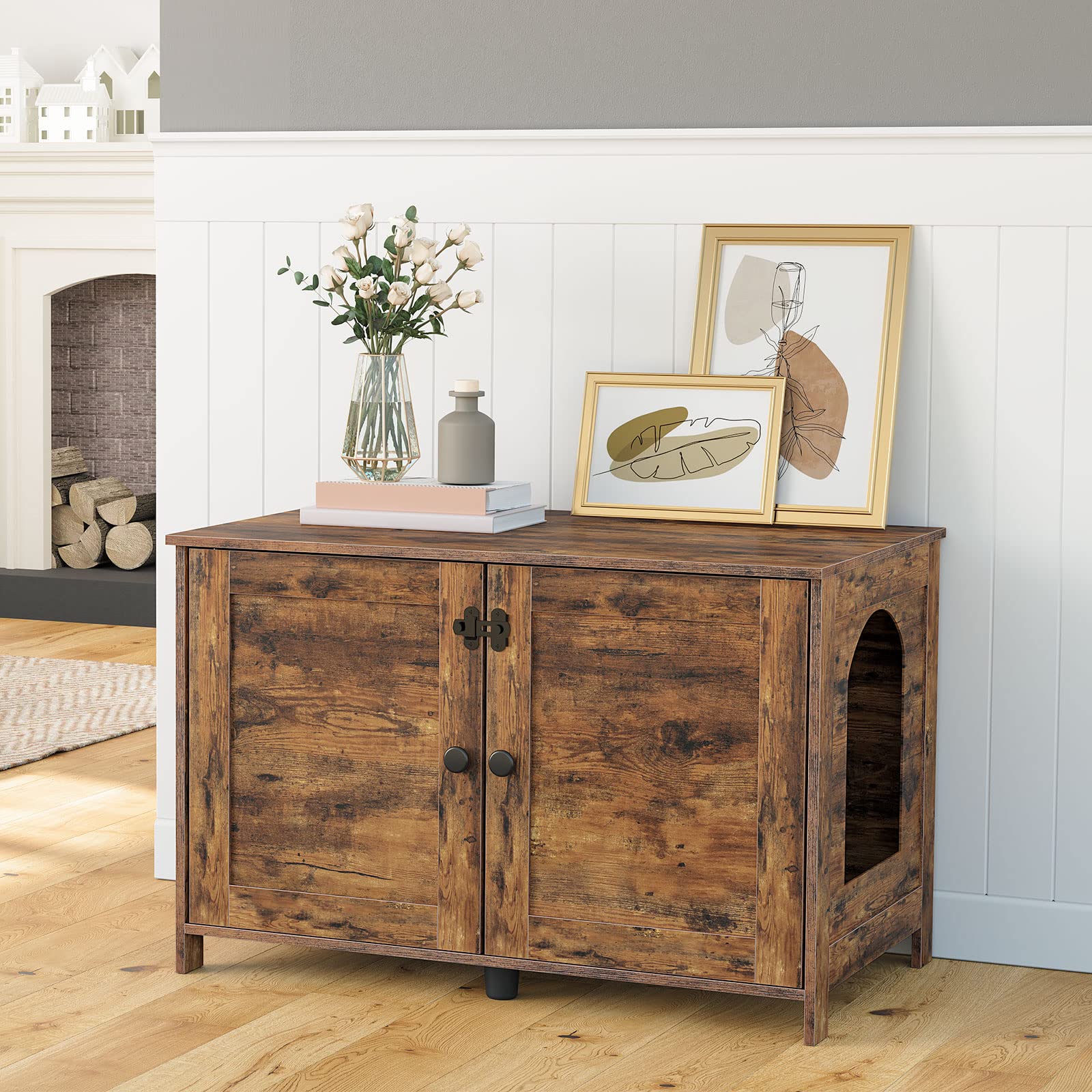 hoobro-pet-furniture-meuble-liti-re-chat-marron-cach image 5