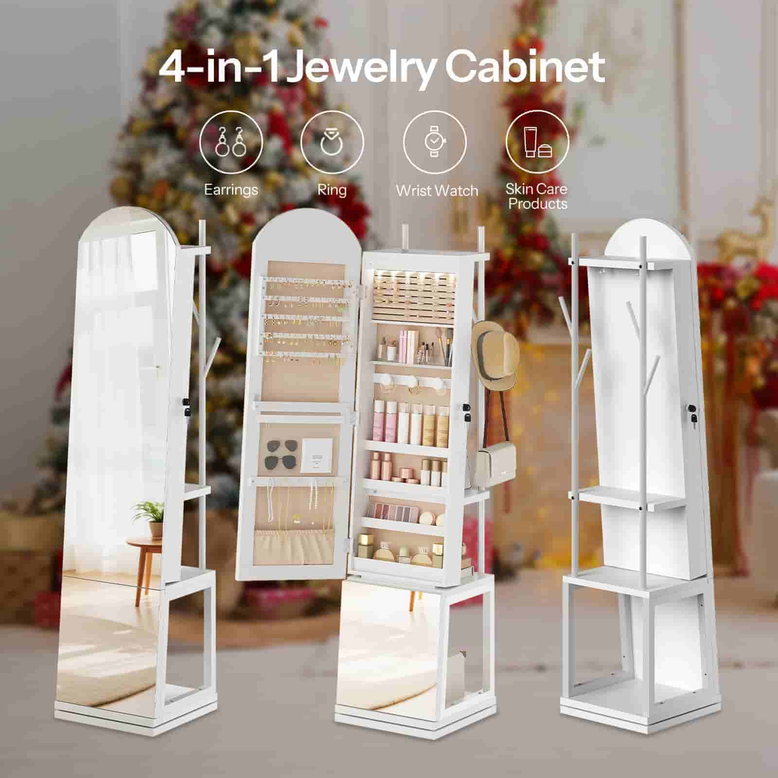 hoobro-armoire-bijoux-pivotante-miroir-led-blanc image 4