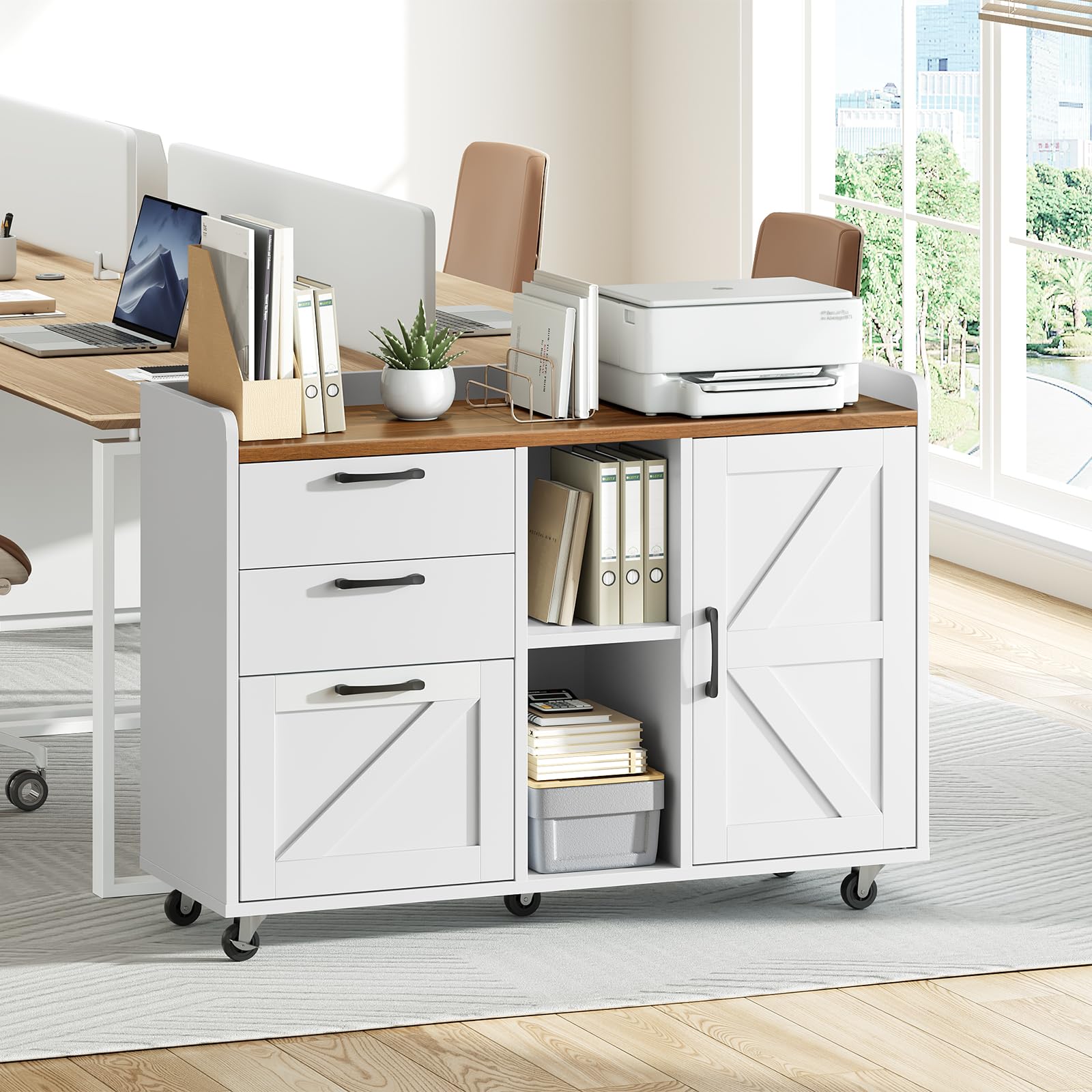 hoobro-home-office-caisson-classeur-blanc-3-tiroirs image 2