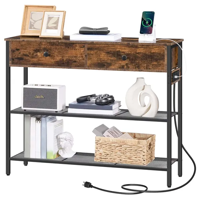 hoobro-console-table-console-entr-e-3-niveaux-marron-tiroirs image 1