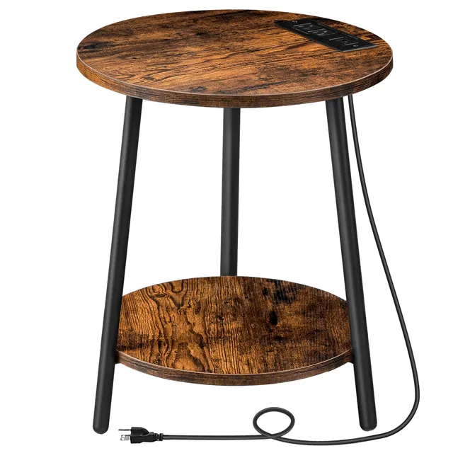 hoobro-table-d-appoint-ronde-double-plateau-marron image 1