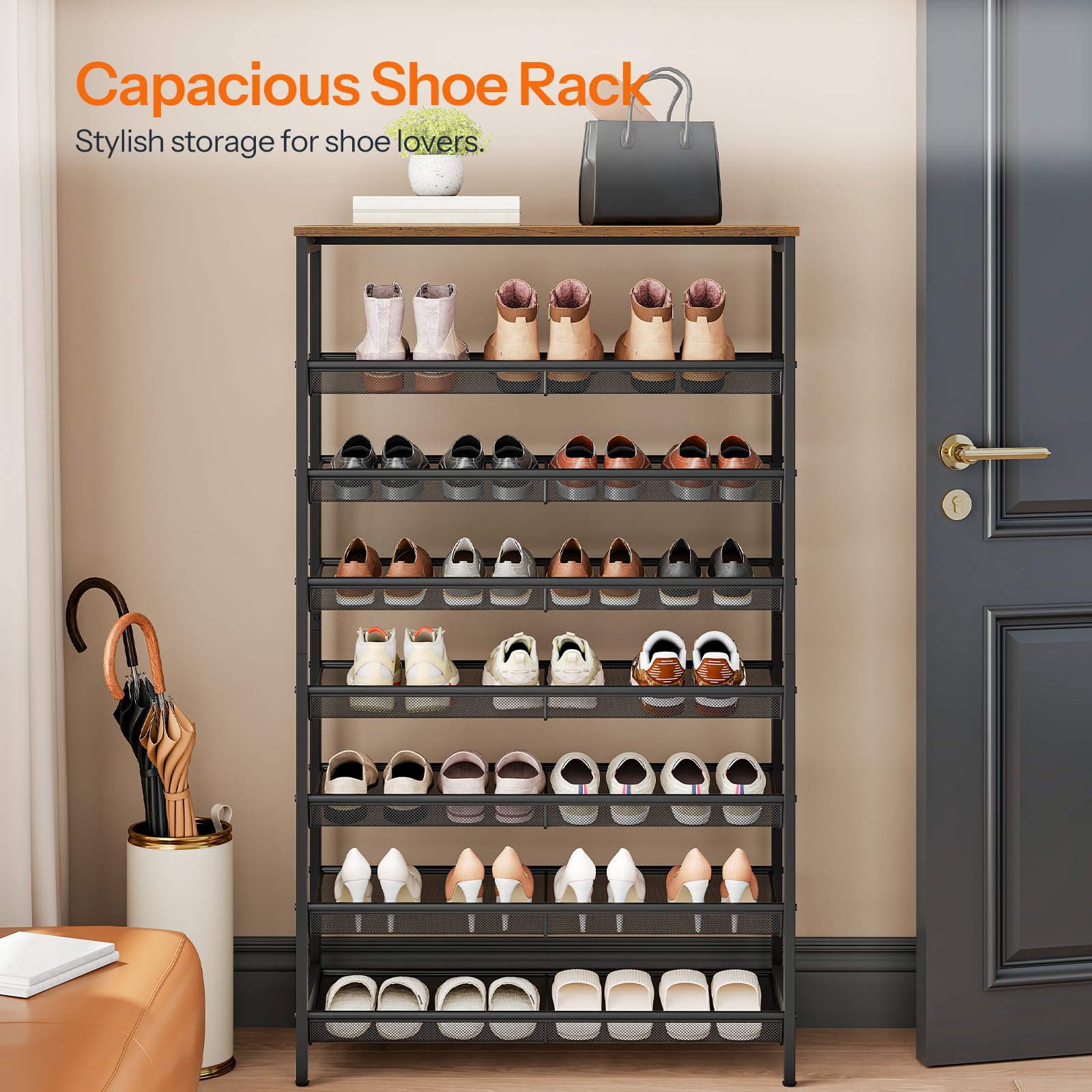 hoobro-shoe-racks-meuble-chaussures-8-niveaux-marron-29-5 image 7