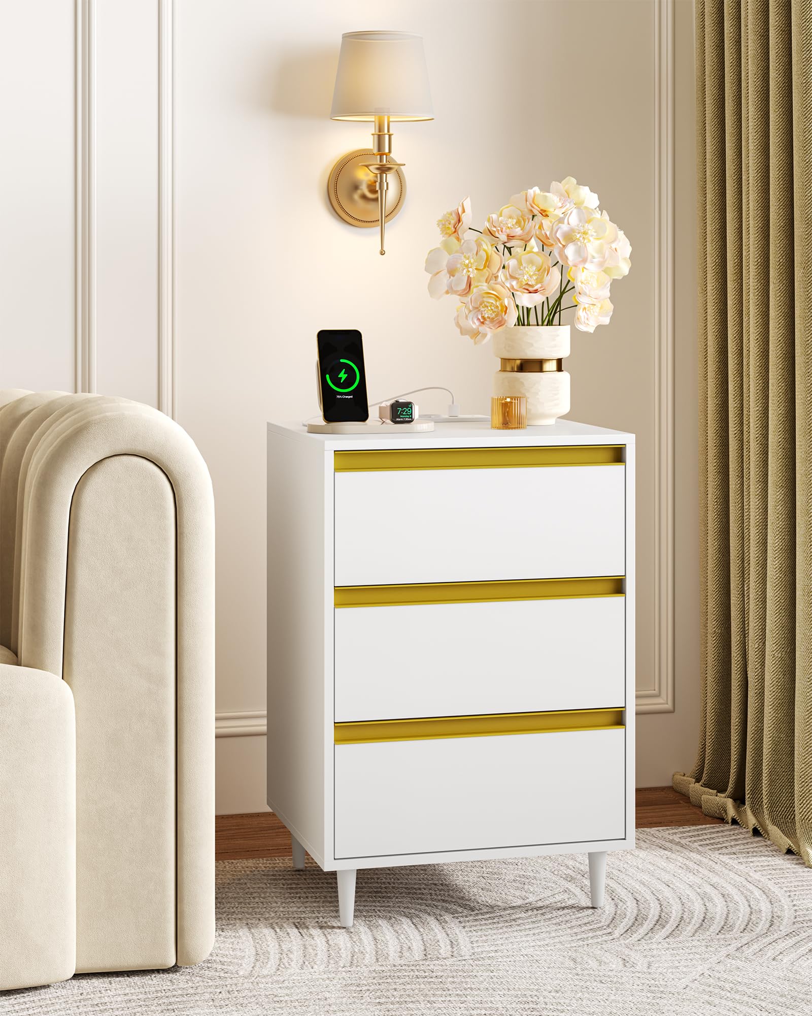 hexcelen-tables-de-chevet-lot-2-tables-nuit-blanches-prises-usb image 7