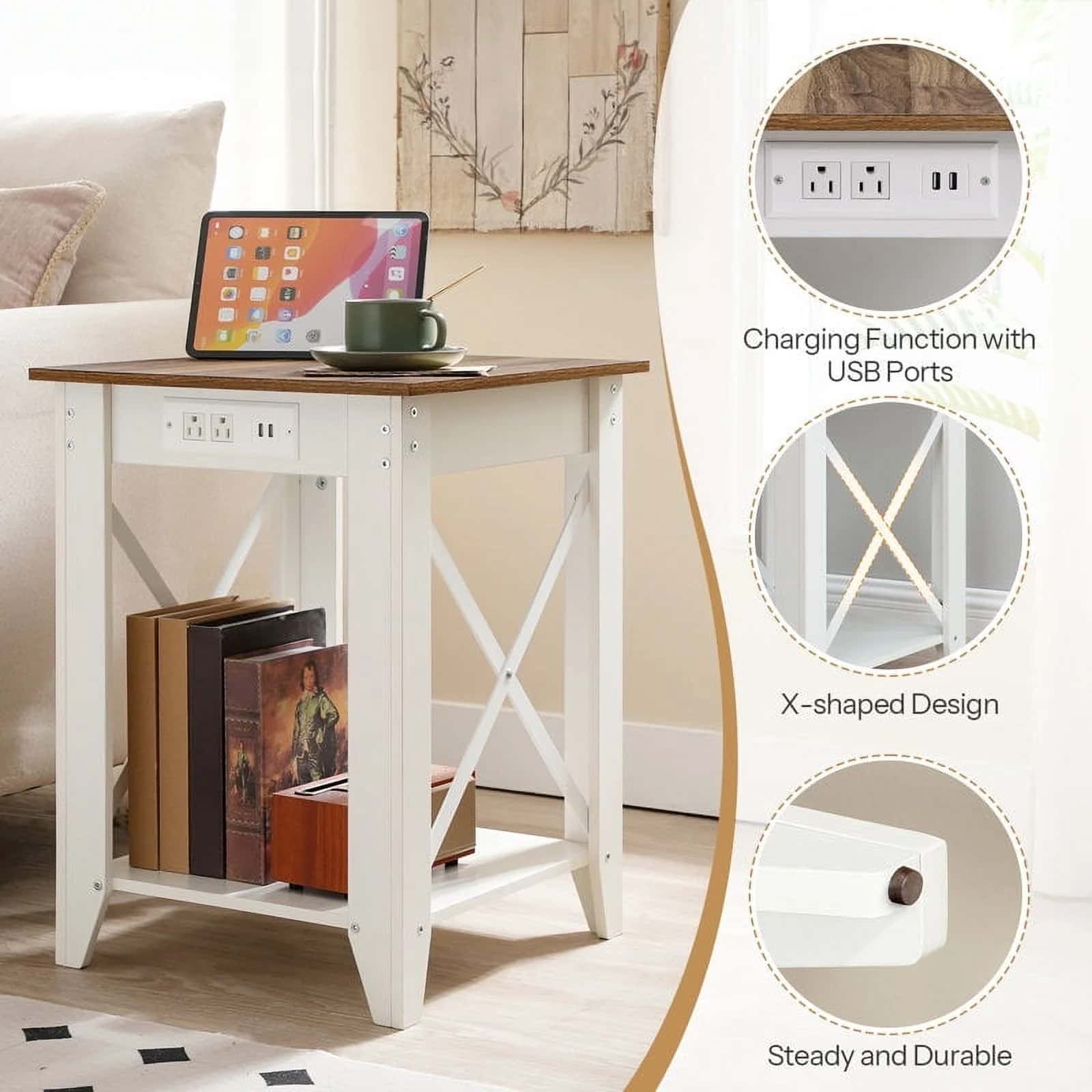 hoobro-side-tables-table-appoint-blanche-usb-2-niveaux image 8