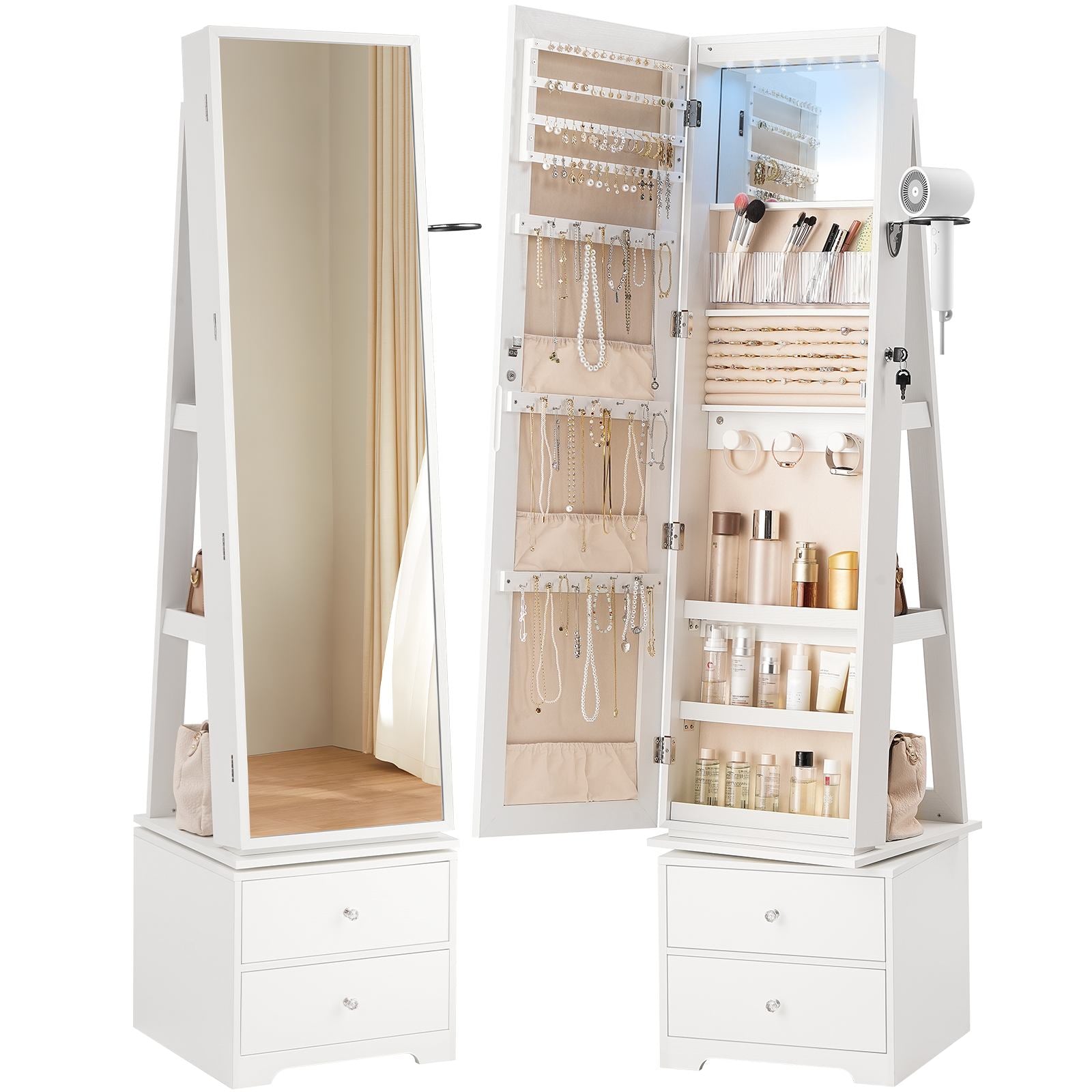 hoobro-jewelry-boxes-armoire-bijoux-blanche-led-360 image 1