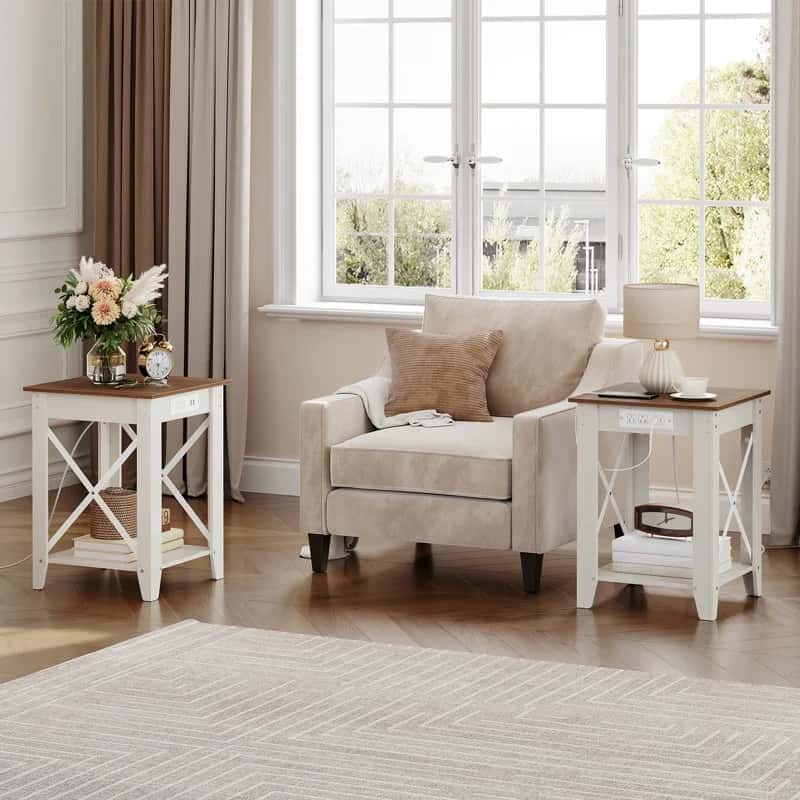 hoobro-side-tables-table-appoint-blanche-usb-2-niveaux image 4
