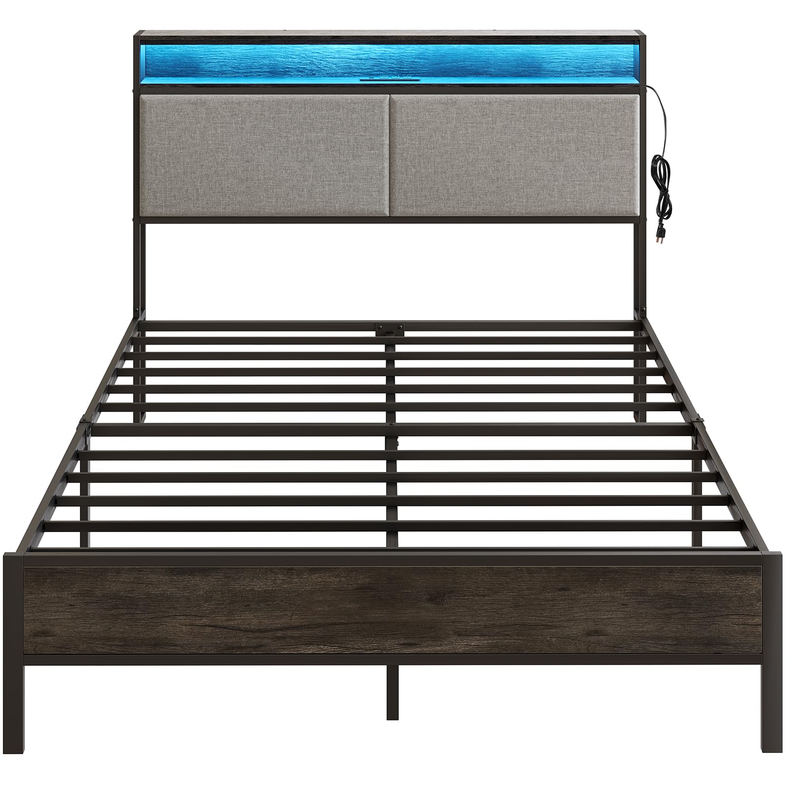 hoobro-bed-frames-cadre-de-lit-queen-gris-avec-led-et-usb image 1