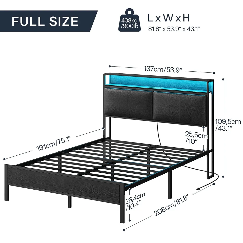hoobro-bed-frames-lit-double-noir-140x190-led-t-te-rangement image 1
