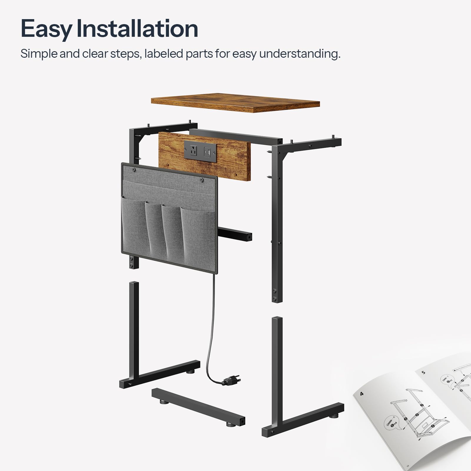 hoobro-table-d-appoint-en-c-marron-avec-station-charge image 3