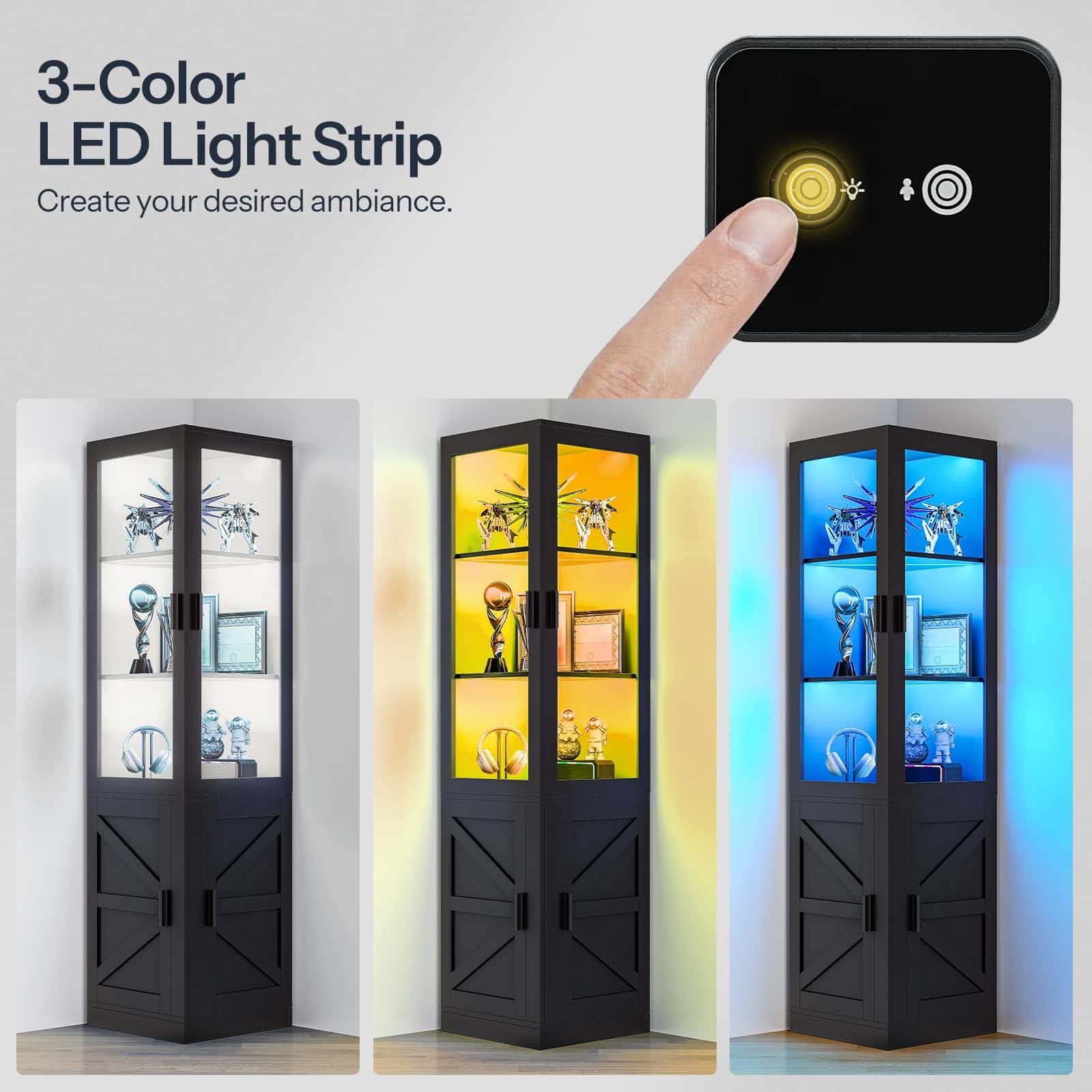 hoobro-vitrine-d-angle-noire-69-5-pouces-portes-verre-led image 5