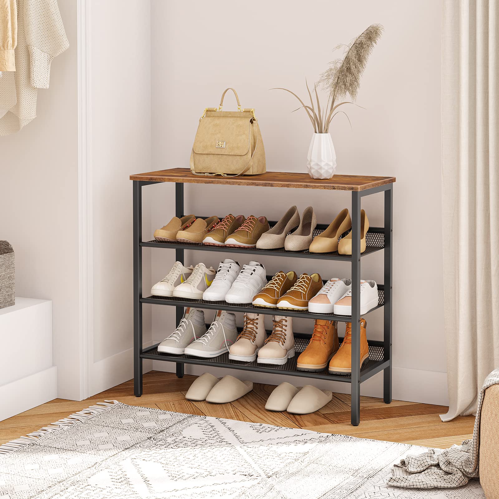 hoobro-shoe-racks-meuble-chaussures-4-niveaux-marron-m-tal image 5