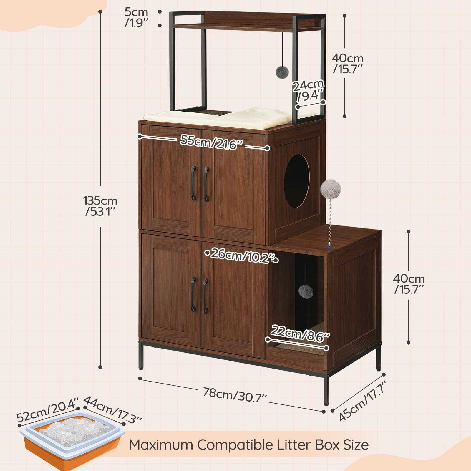 hoobro-pet-furniture-meuble-liti-re-chat-marron-avec-jeux image 4