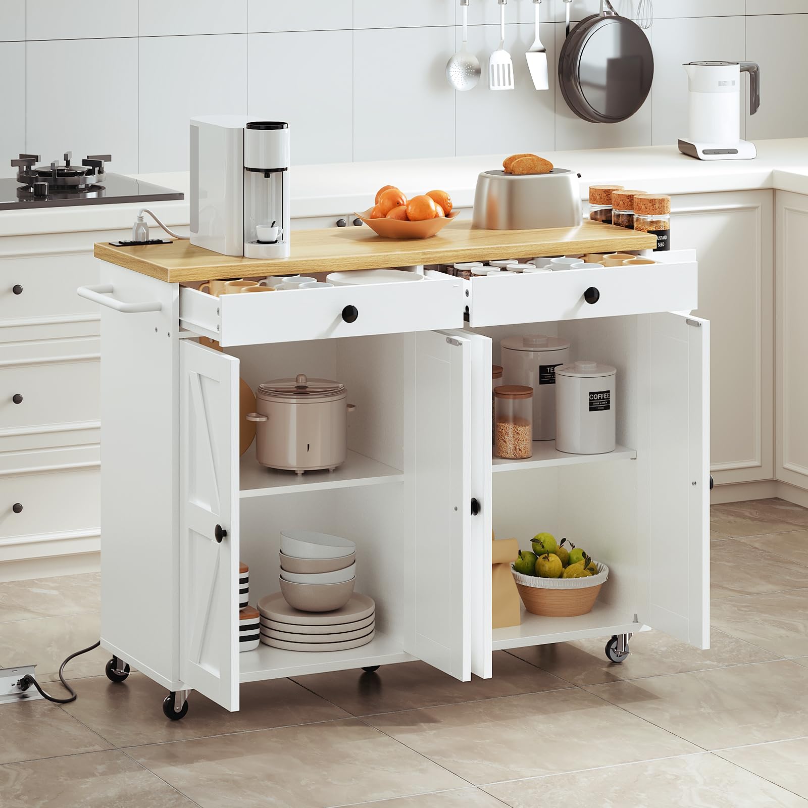 hoobro-lot-de-cuisine-roulettes-blanc-avec-prise image 4