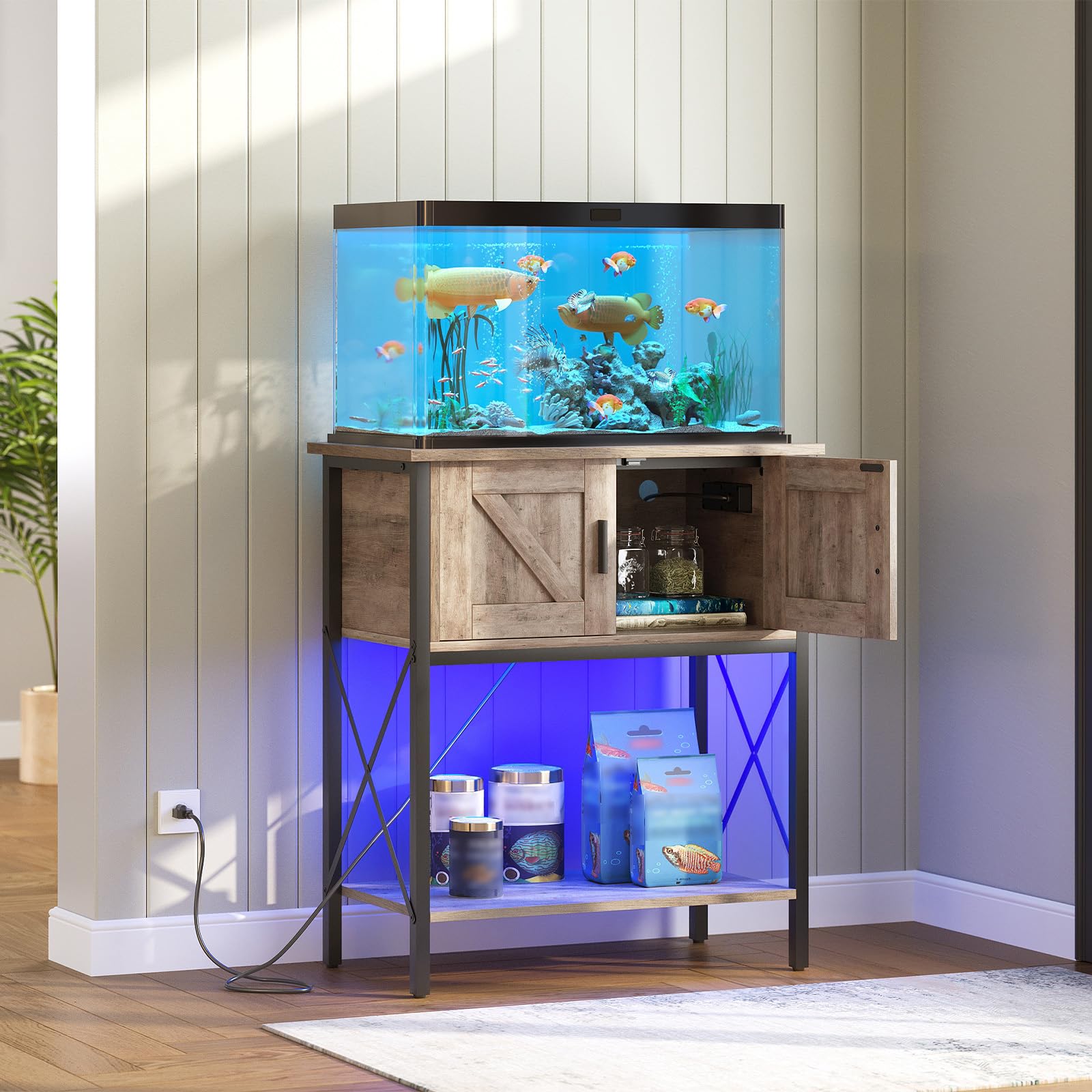 hoobro-meuble-aquarium-20-gallons-greige-avec-led-et-prise image 4