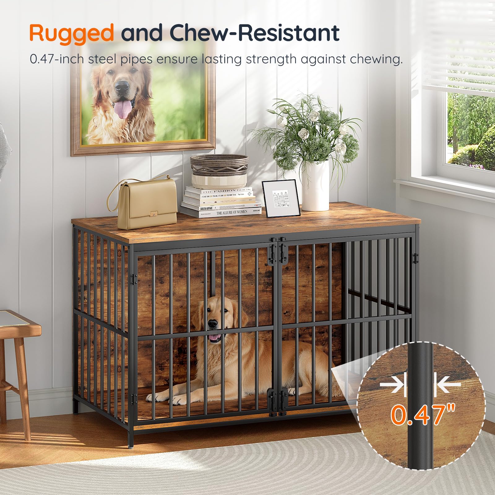 hoobro-pet-furniture-cage-chien-meuble-marron-118-cm-cadre-m-tal image 8