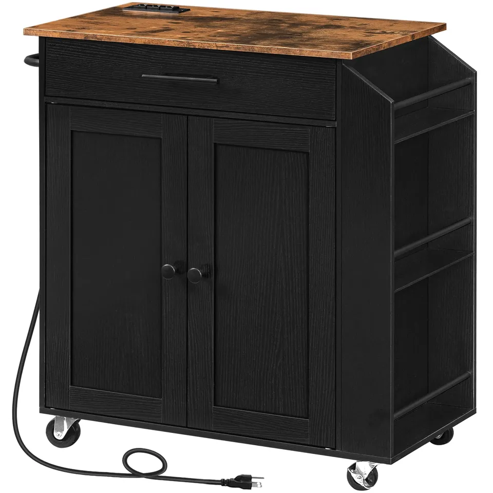 hoobro-kitchen-furniture-lot-cuisine-roulant-noir-prise-usb-tiroir image 1