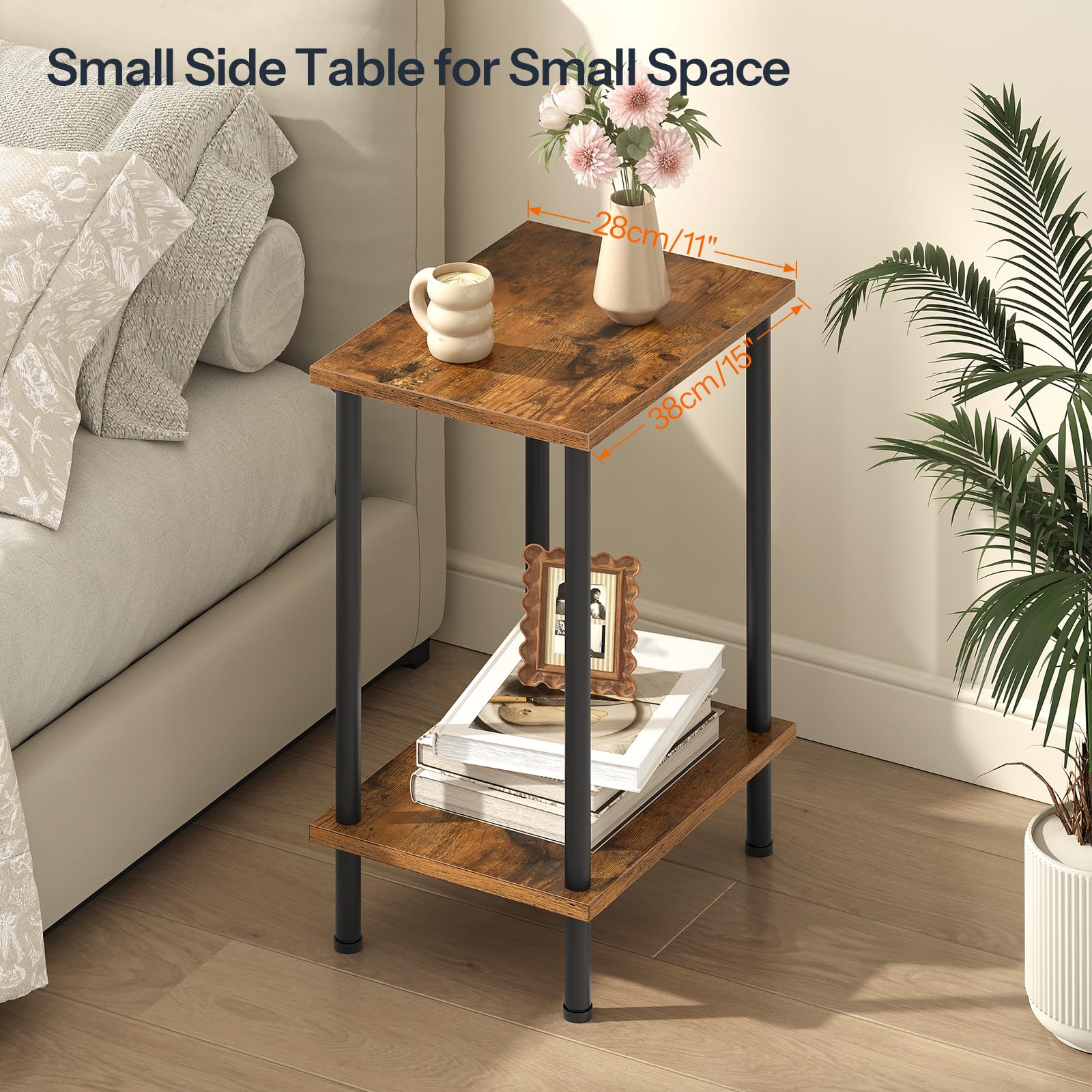 hoobro-side-tables-table-chevet-2-niveaux-marron-bf09bz01 image 5