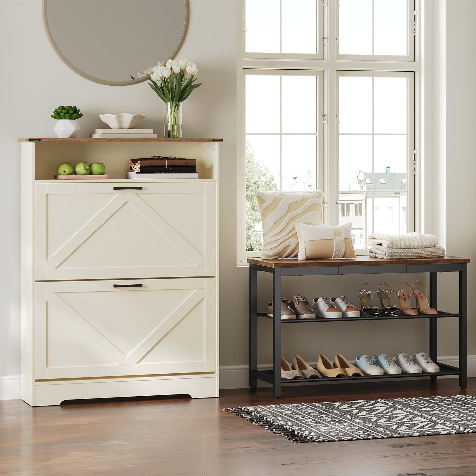 hoobro-shoe-racks-meuble-chaussures-blanc-80-cm-2-abattants image 2