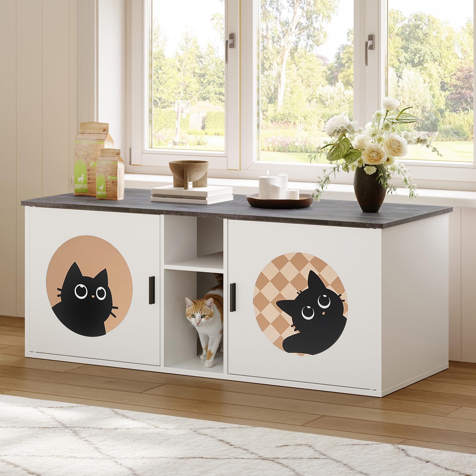 hoobro-meuble-double-liti-re-chat-blanc-120-cm-avec-rangement image 2