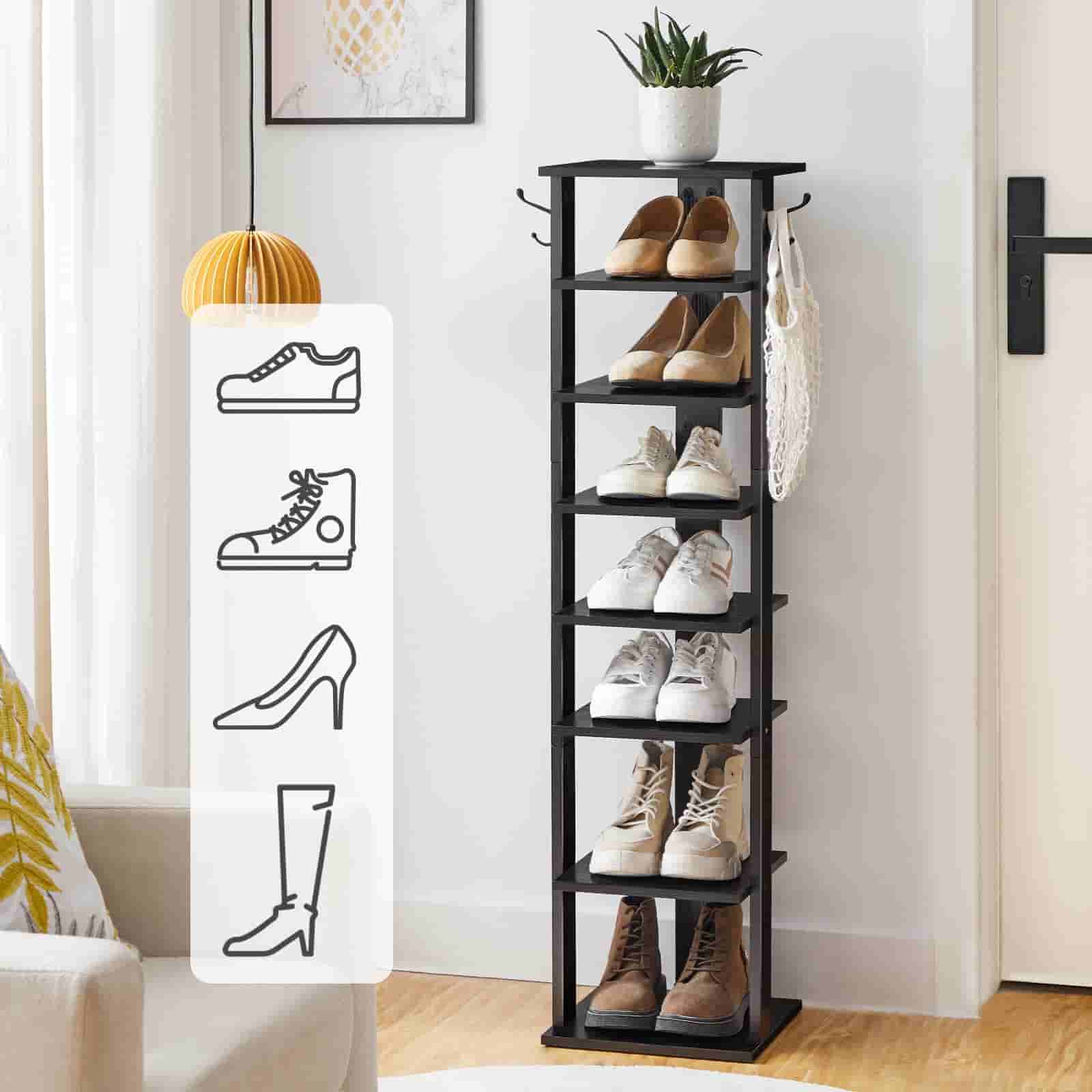 hoobro-shoe-racks-meuble-chaussures-noir-8-tages-crochets image 5