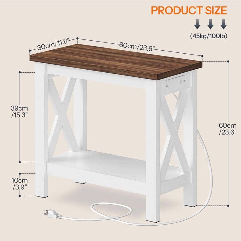 hoobro-table-chevet-bout-canap-blanc-prise-usb-2-niveaux image 3