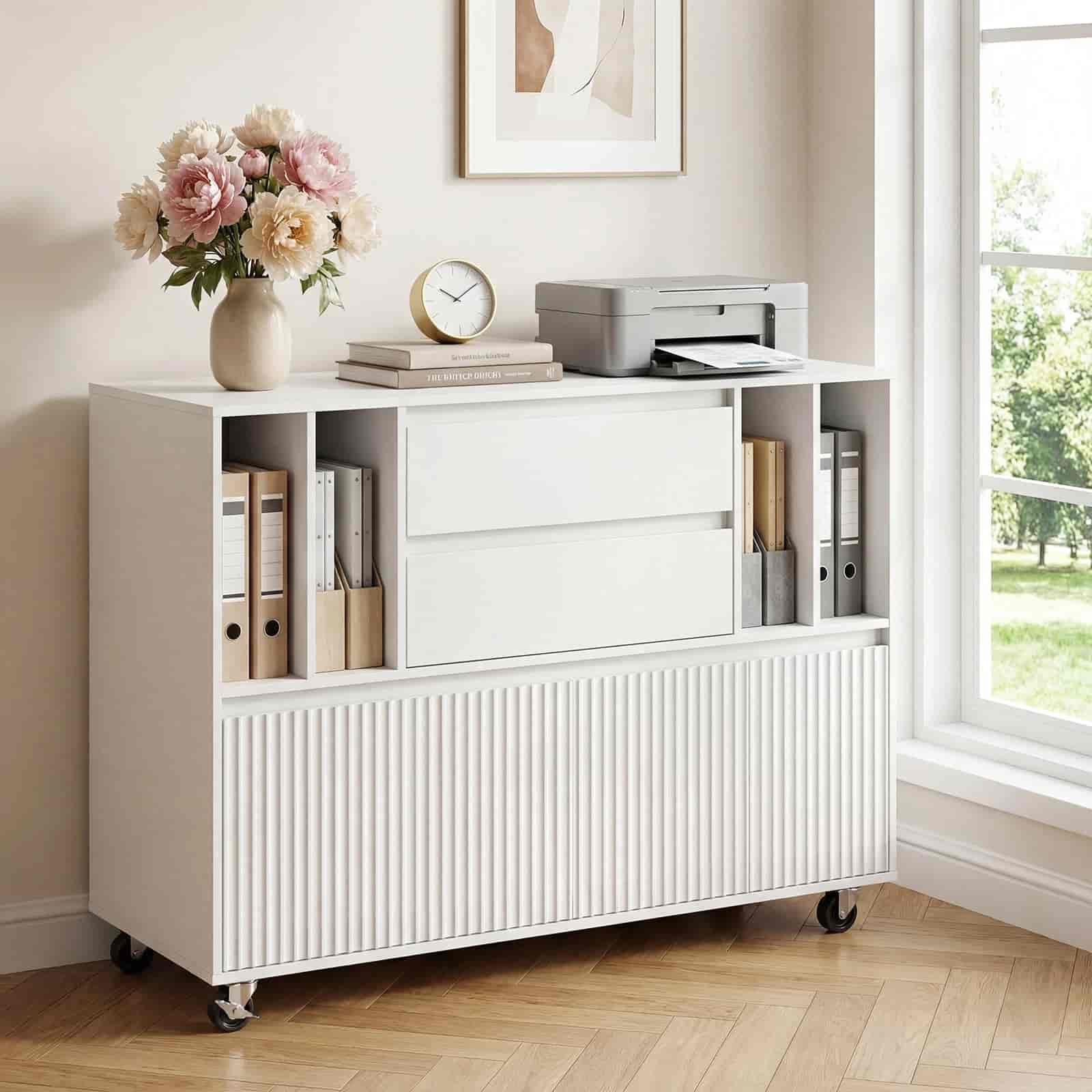 hoobro-caisson-bureau-blanc-imprimante-100cm-prise image 2