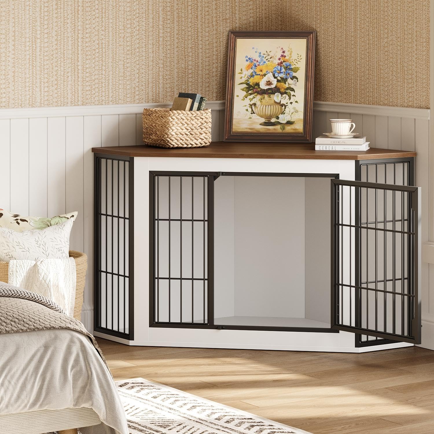hoobro-pet-furniture-niche-chien-bois-blanc-meuble-angle image 7