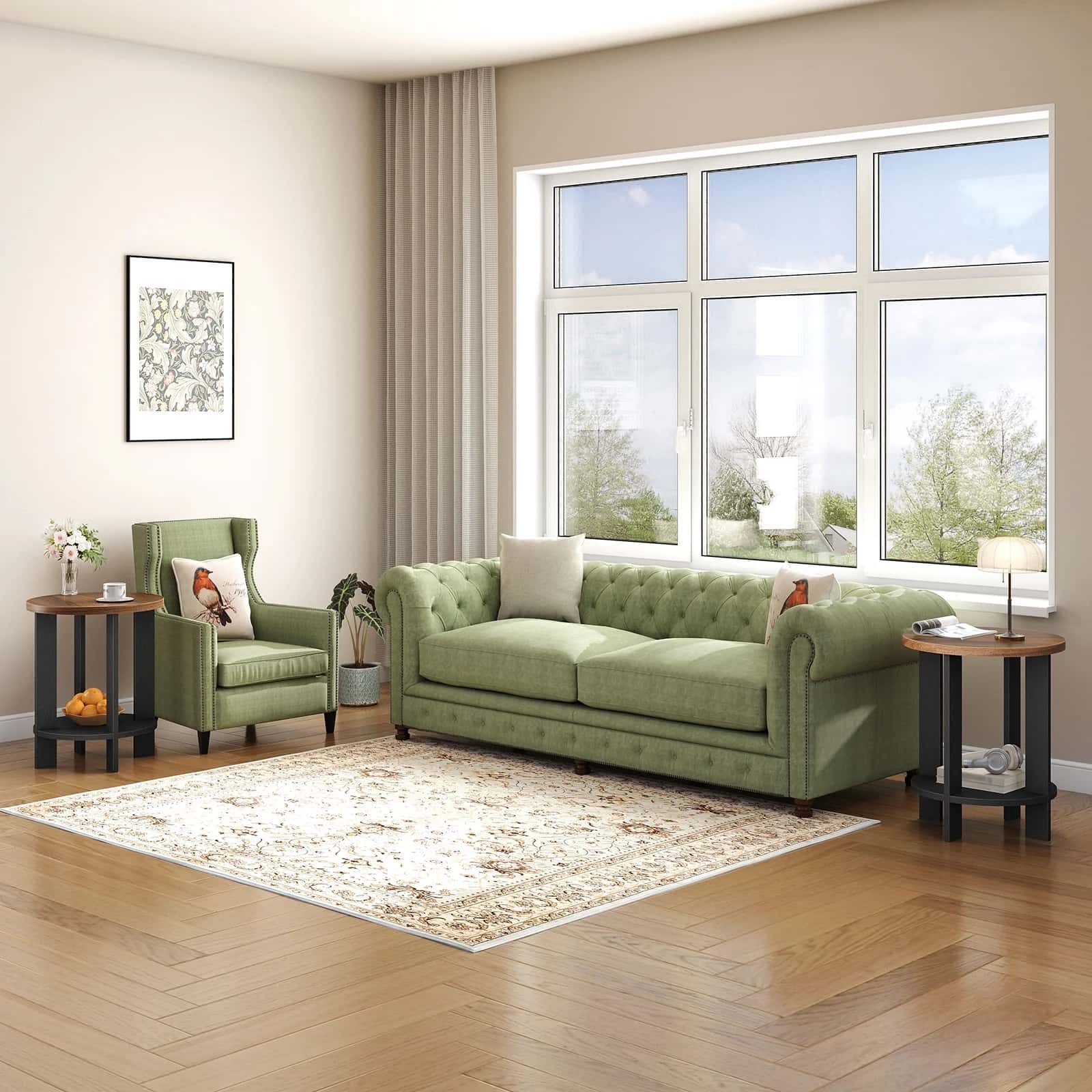 hoobro-side-tables-table-d-appoint-ronde-marron-2-niveaux image 8